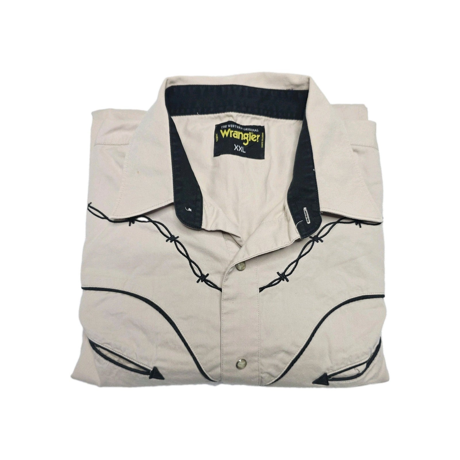 Wrangler Shirt Mens 2XL Beige Barbed Wire Snap Front Long Sleeve Western Cowboy