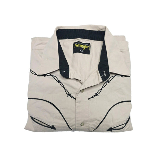 Wrangler Shirt Mens 2XL Beige Barbed Wire Snap Front Long Sleeve Western Cowboy