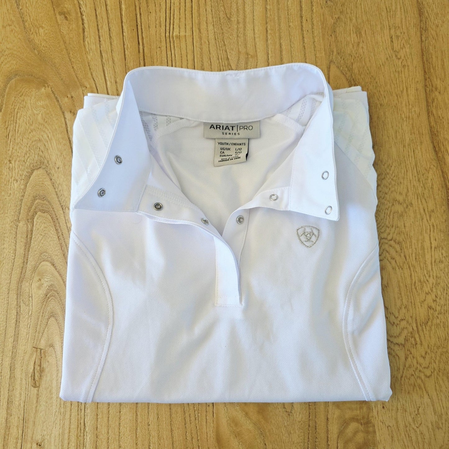Ariat Polo Girls 12 White Short Sleeve Aptos Vent SS Snap Show Shirt Riding Top
