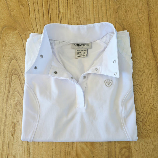 Ariat Polo Girls 12 White Short Sleeve Aptos Vent SS Snap Show Shirt Riding Top
