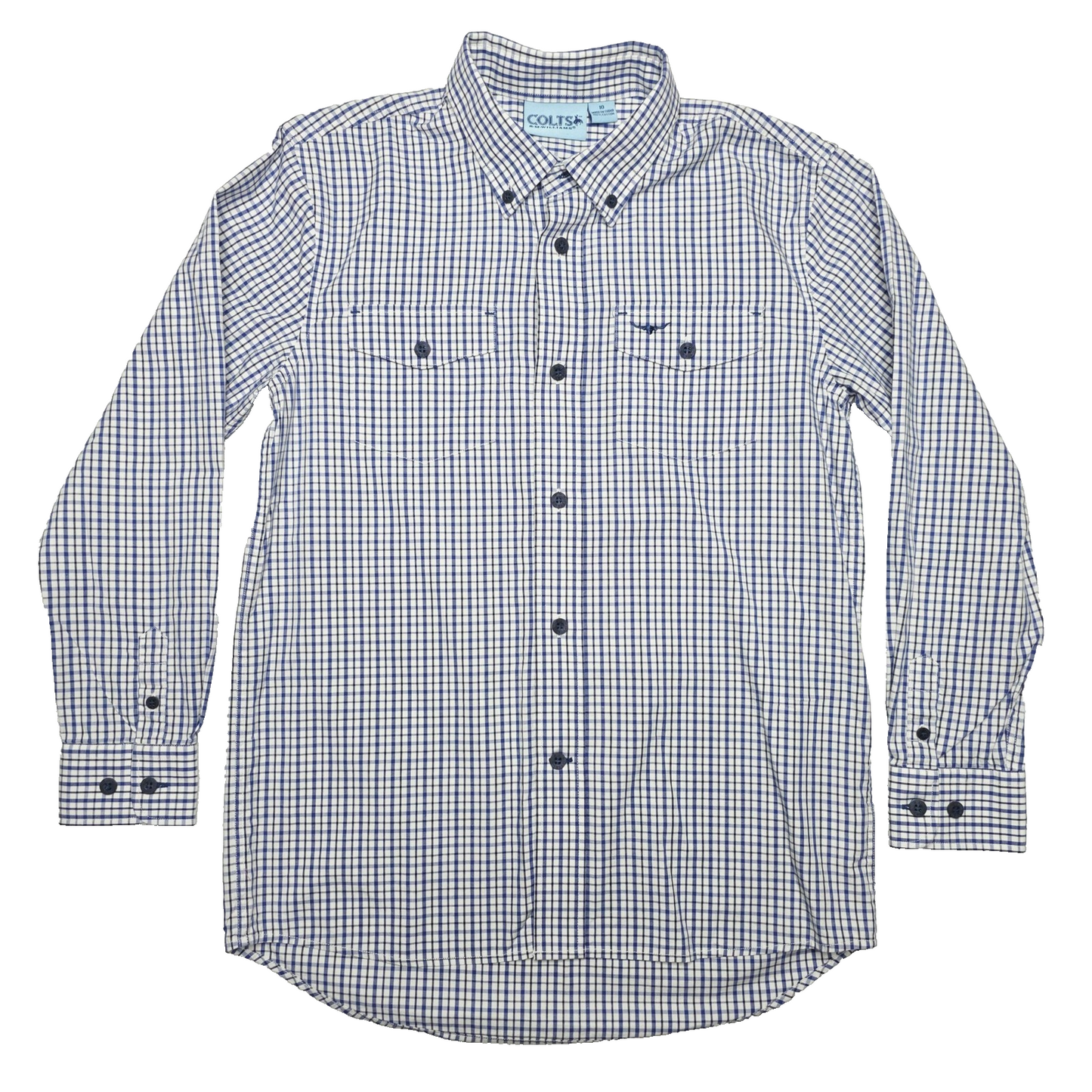 R.M. Williams Colts Shirt Boys 10 Blue Gingham Long Sleeve Button Up Pockets