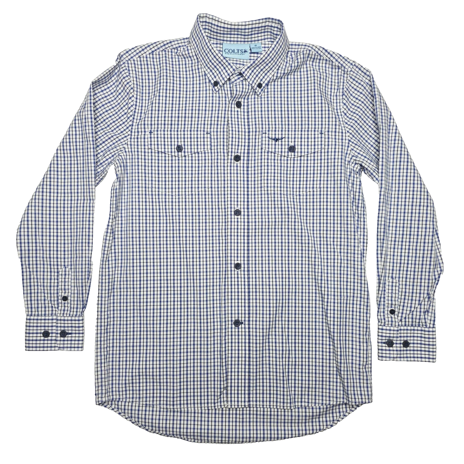 R.M. Williams Colts Shirt Boys 10 Blue Gingham Long Sleeve Button Up Pockets