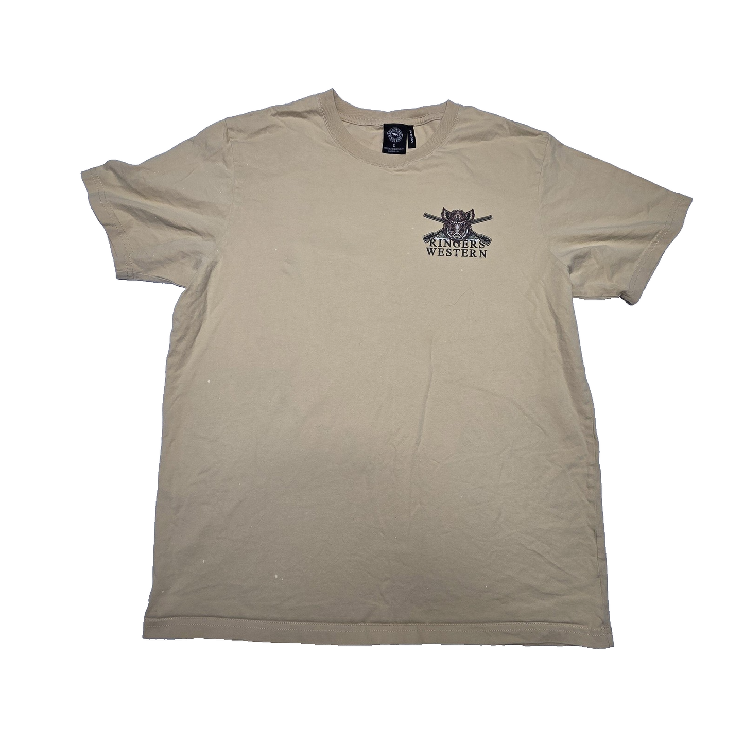 Ringers Western Shirt Men's S Beige Boar Hunting Graphic Loose Fit Cotton