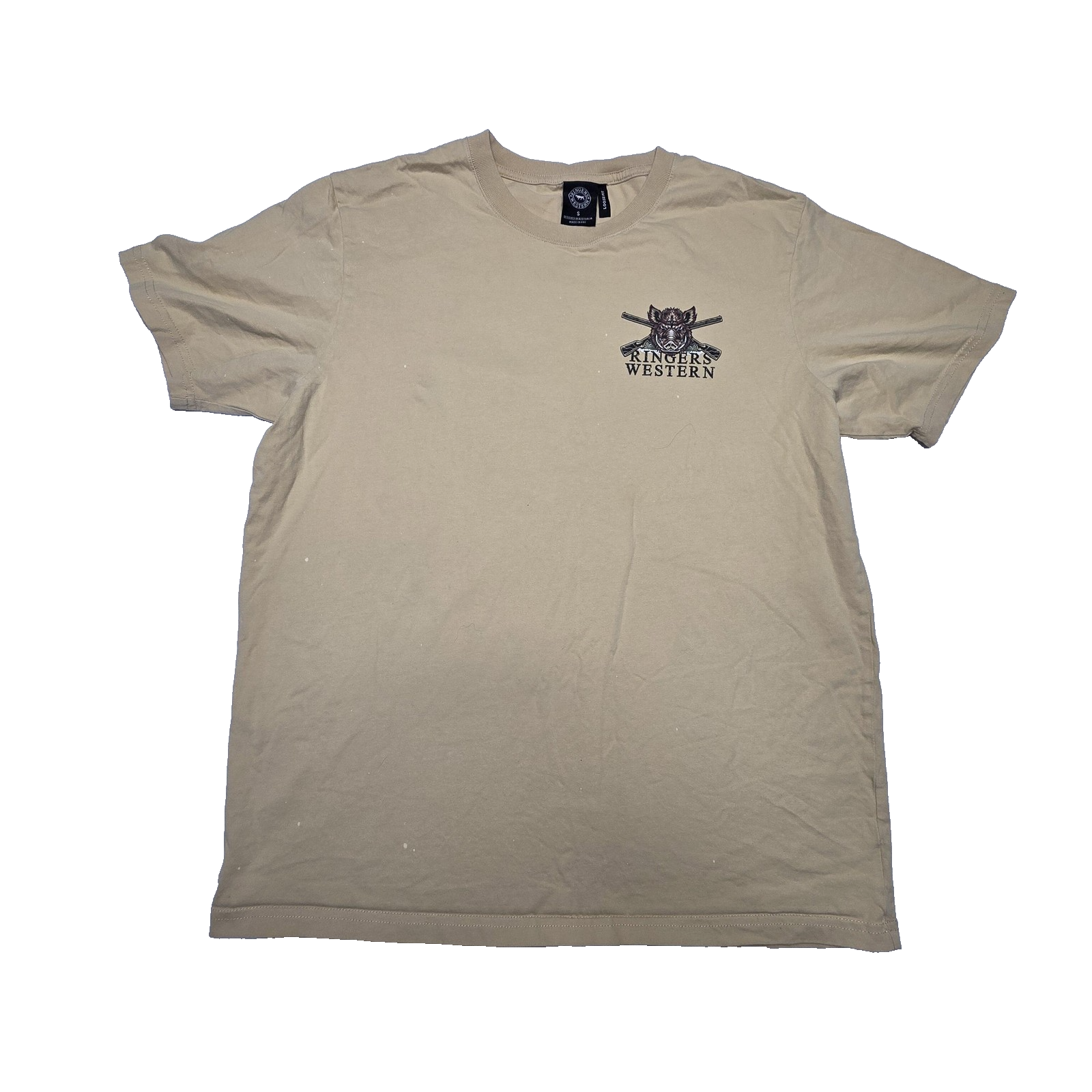 Ringers Western Shirt Men's S Beige Boar Hunting Graphic Loose Fit Cotton