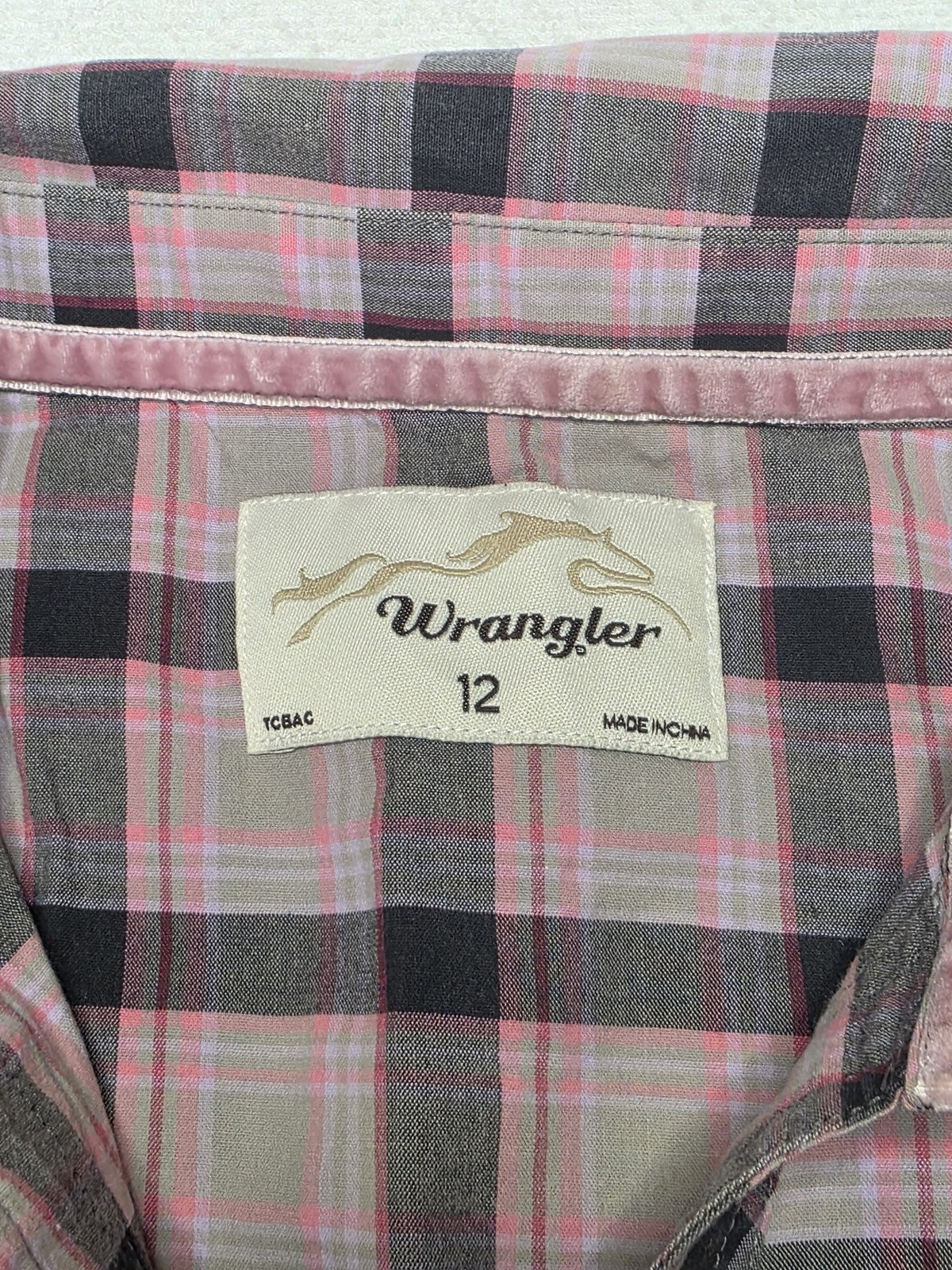 Wrangler Shirt Womens 12 Multicolour Pink Grey Plaid Button Up Long Sleeve