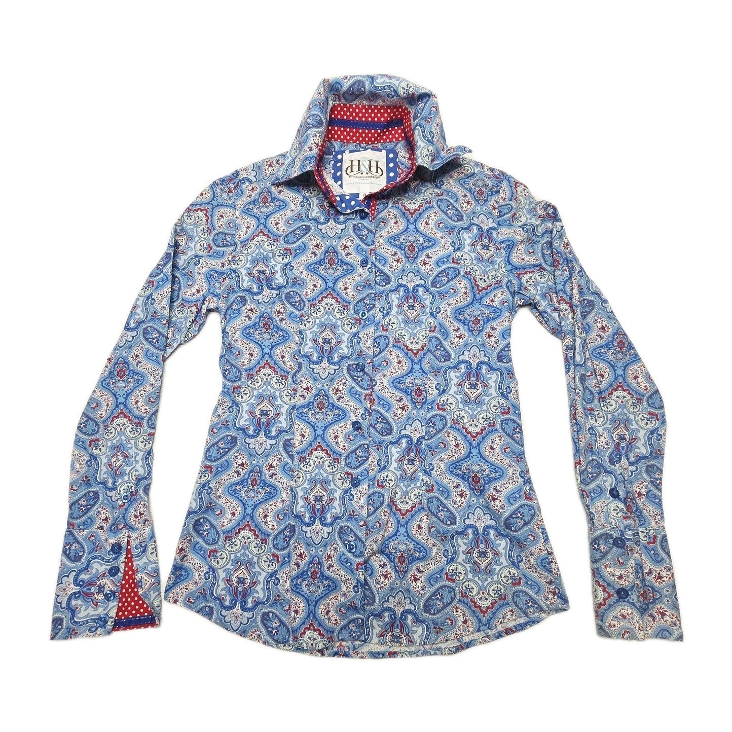 Hitchley & Harrow Shirt Women's 8 Blue Long Sleeve Button Up Paisley Cotton