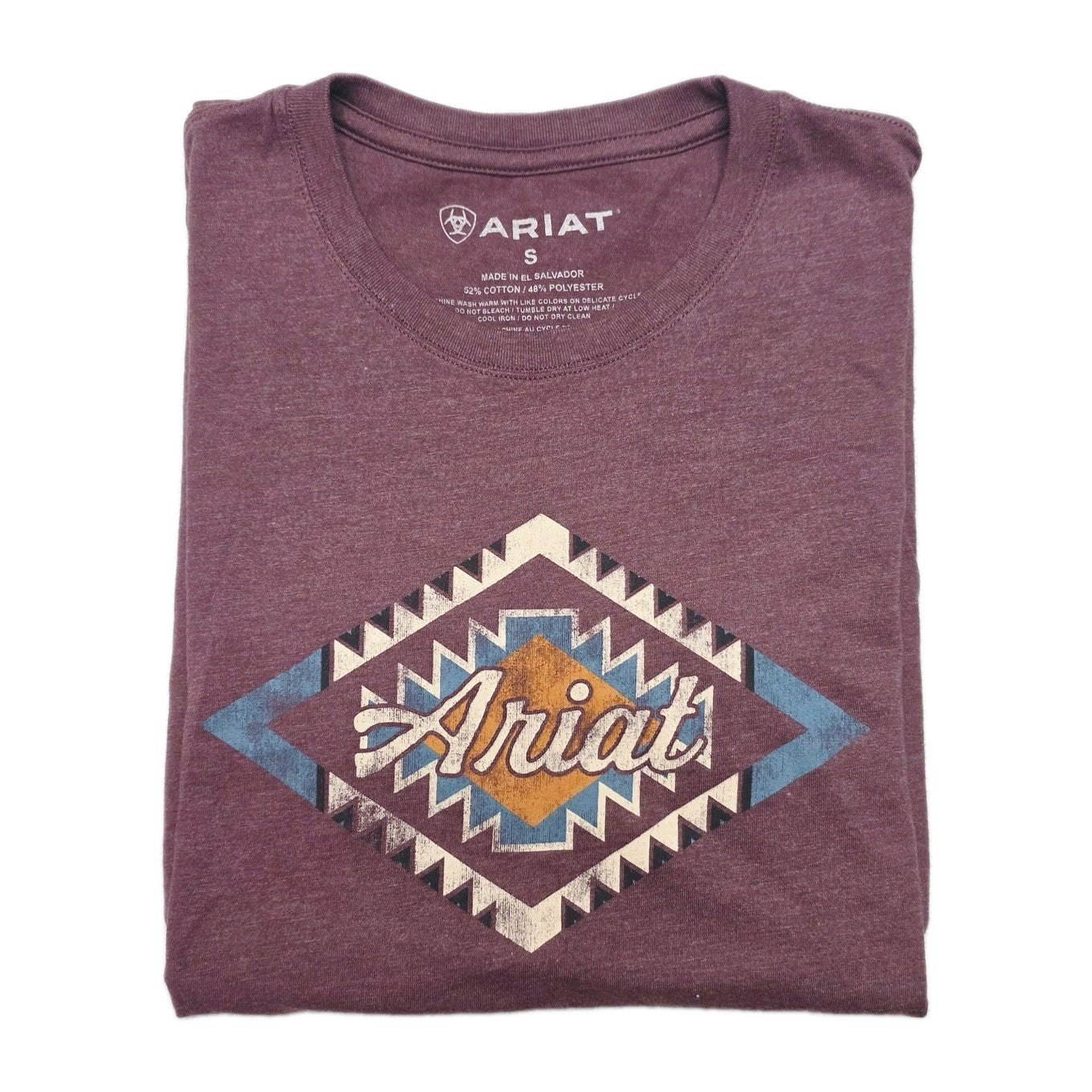 Ariat T-Shirt Women's Small Purple Aztec Graphic Cotton Polyester Crew Neck