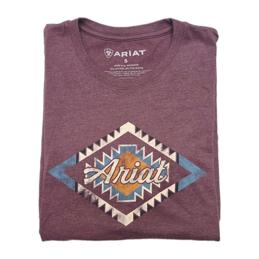 Ariat T-Shirt Women's Small Purple Aztec Graphic Cotton Polyester Crew Neck
