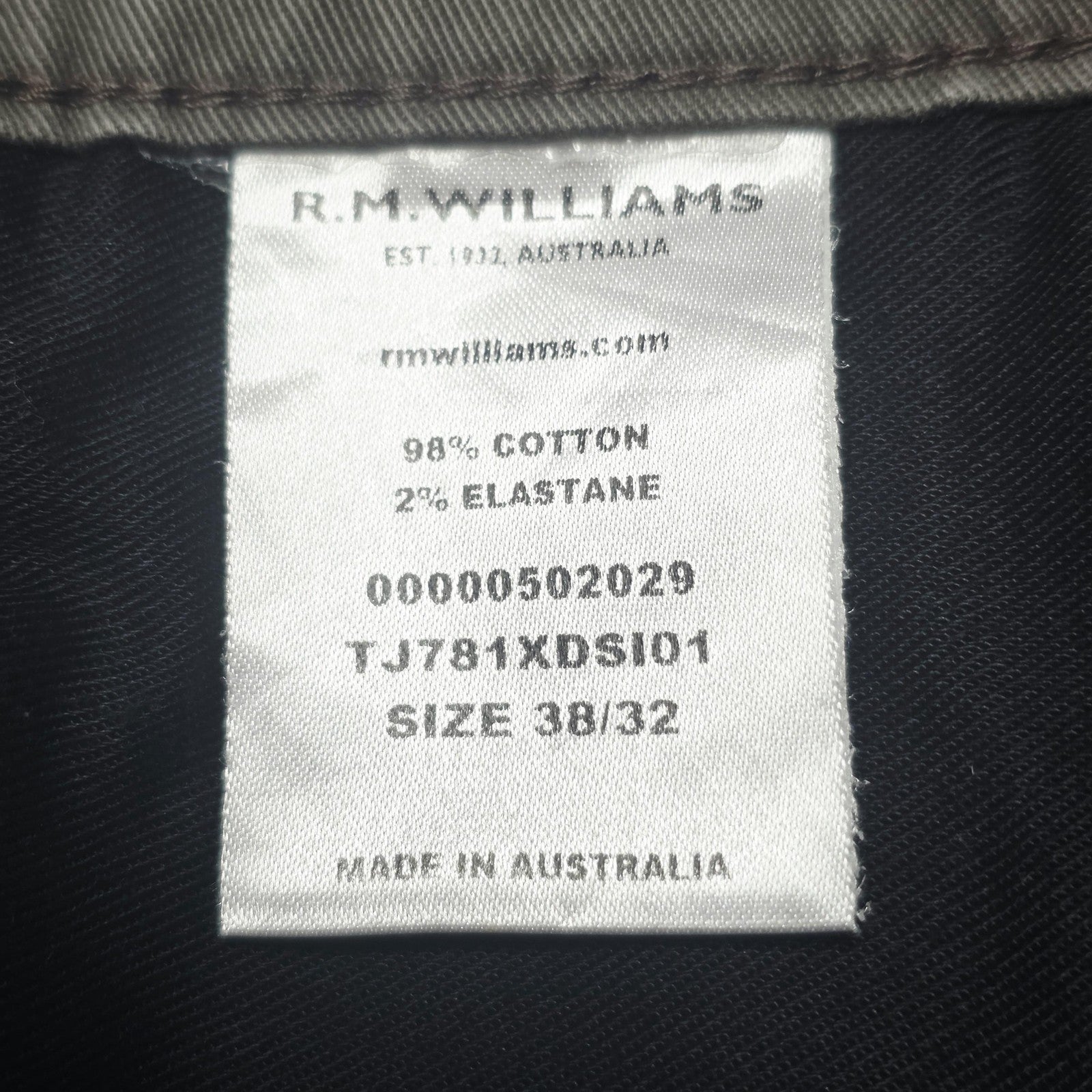 R.M. Williams Jeans Men's 38x32 Brown Straight Regular Stretch Denim TJ781XDSI01