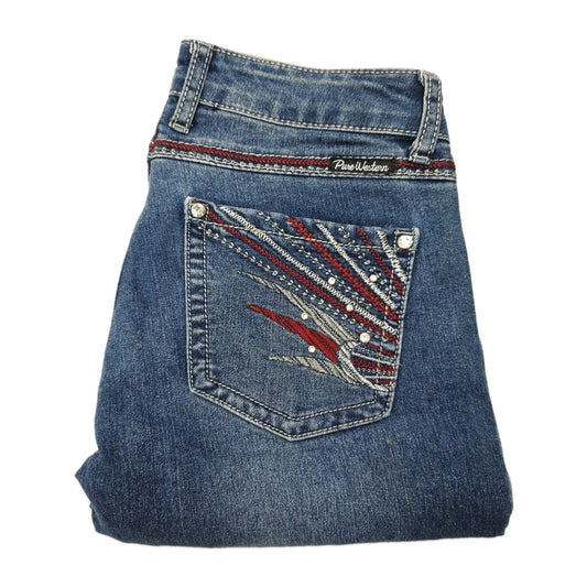 Pure Western Jeans Women's 8 L28 Blue Bootcut Stretch Denim Rhinestone Pockets