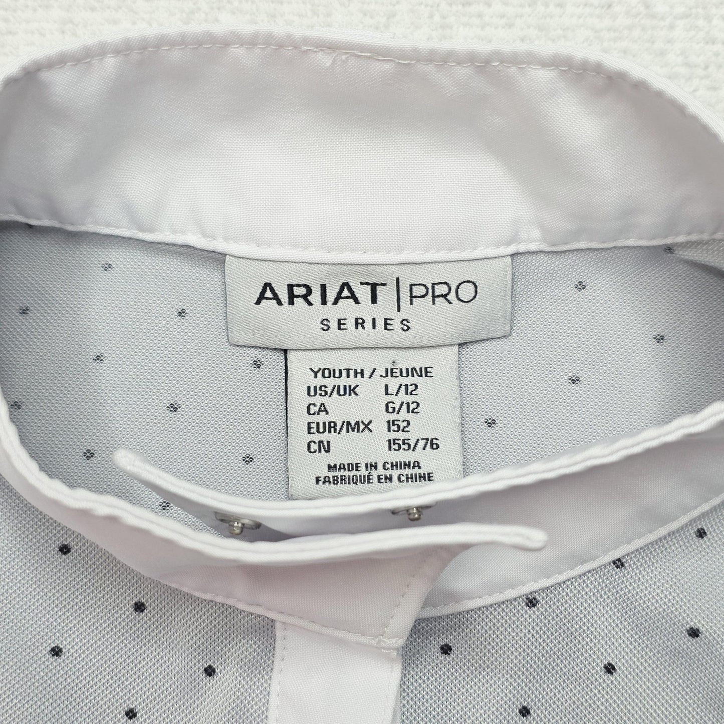 Ariat Polo Shirt Girls 12 Grey Short Sleeve Snap Riding Pro Series Polka Dot