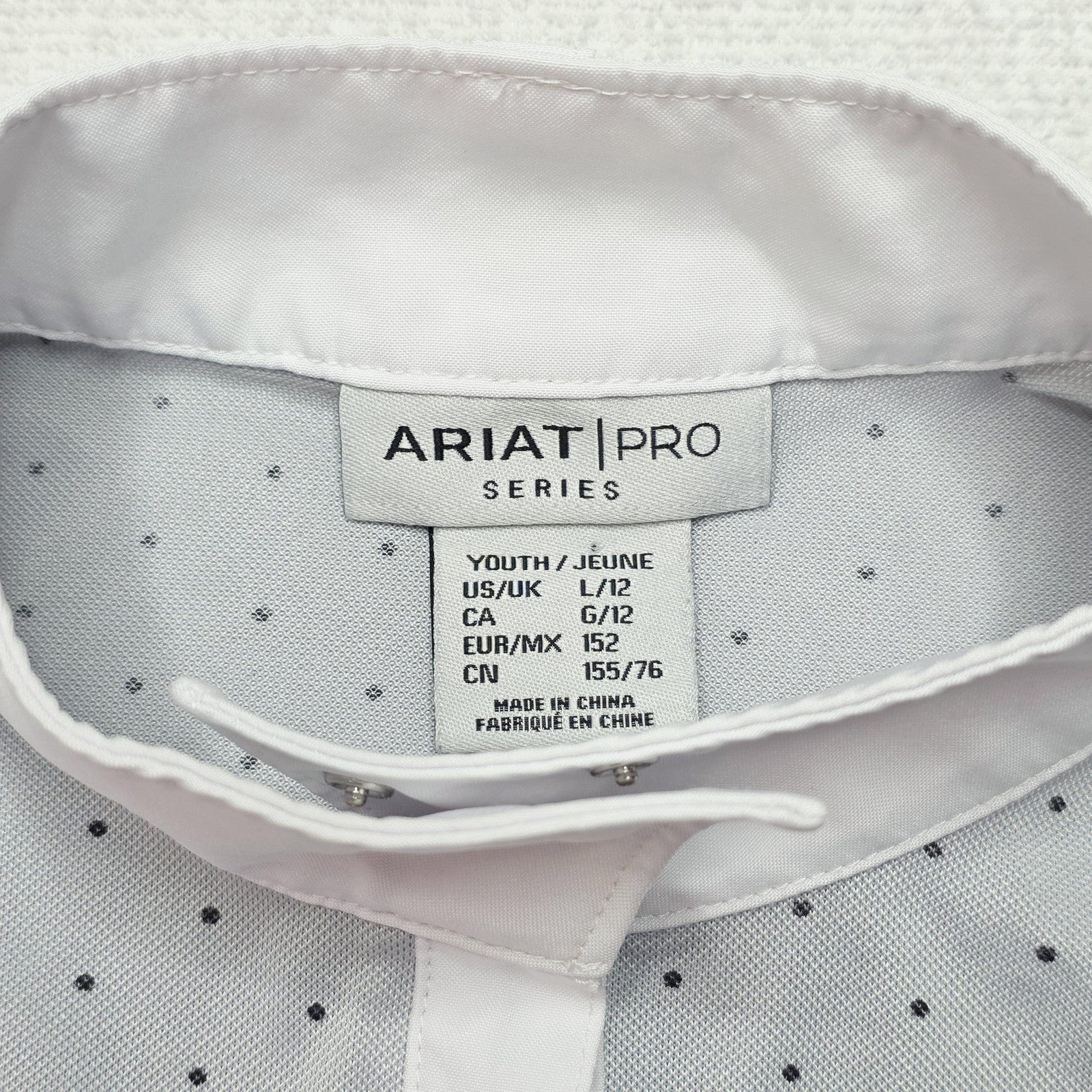 Ariat Polo Shirt Girls 12 Grey Short Sleeve Snap Riding Pro Series Polka Dot