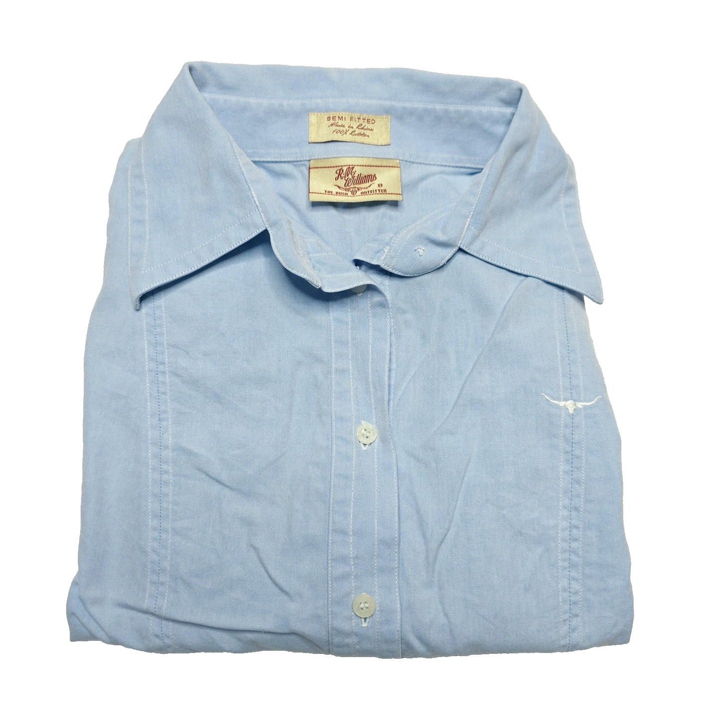 R.M. Williams Shirt Women's 8 Blue Long Sleeve Button Up Cotton Semi Fitted