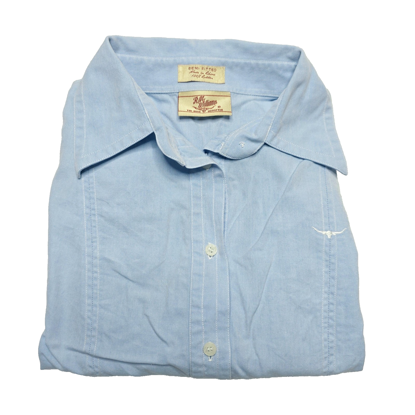 R.M. Williams Shirt Women's 8 Blue Long Sleeve Button Up Cotton Semi Fitted
