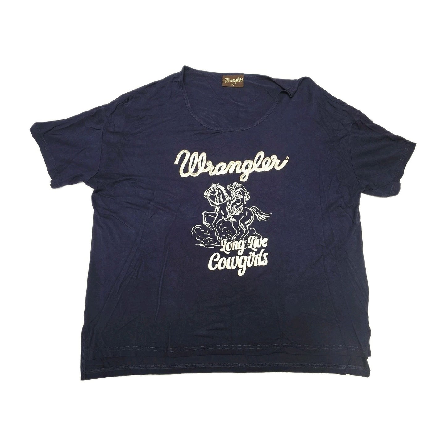 Wrangler T-Shirt Women's 20 Blue Logo Long Live Cowgirls Scoop Neck NWOT