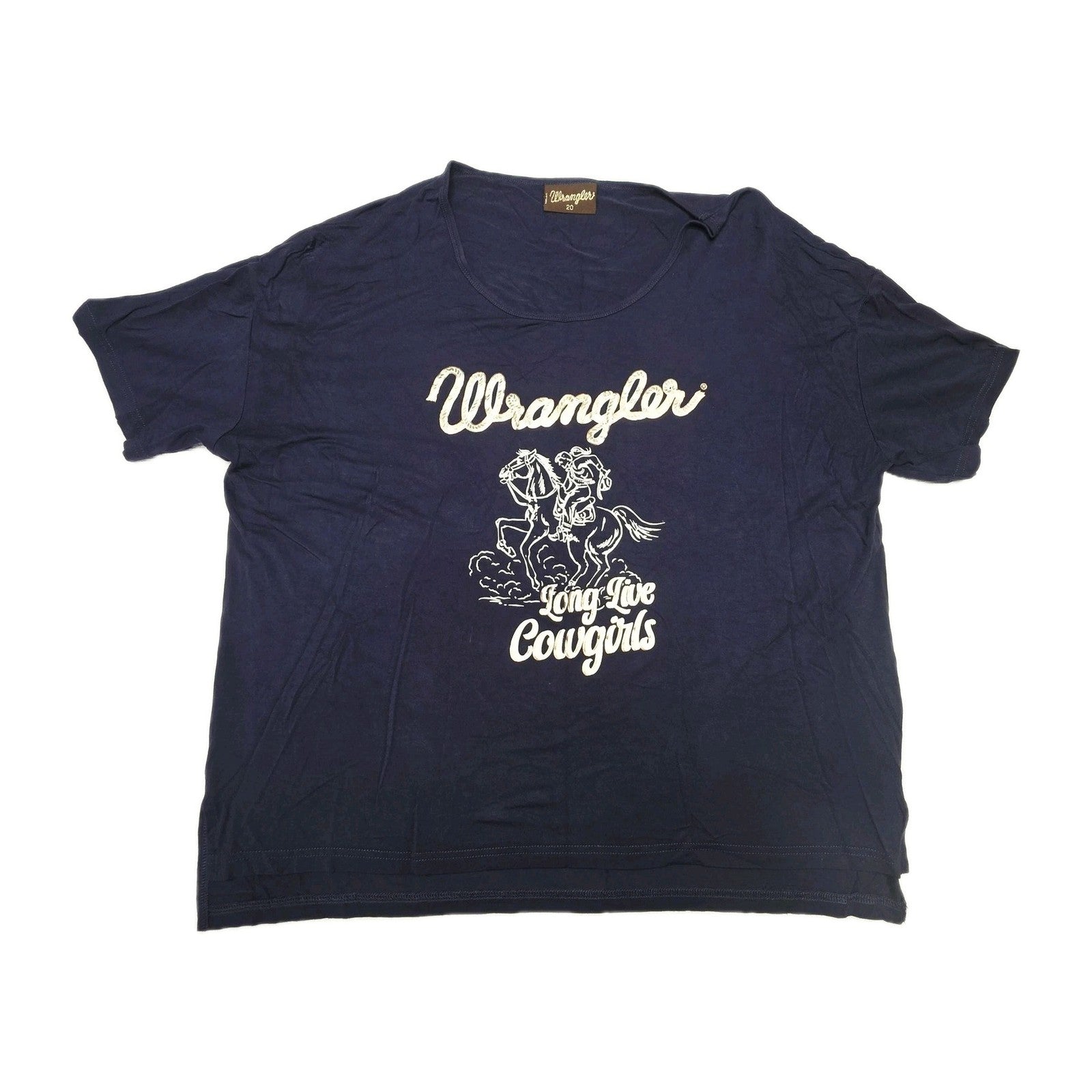 Wrangler T-Shirt Women's 20 Blue Logo Long Live Cowgirls Scoop Neck NWOT