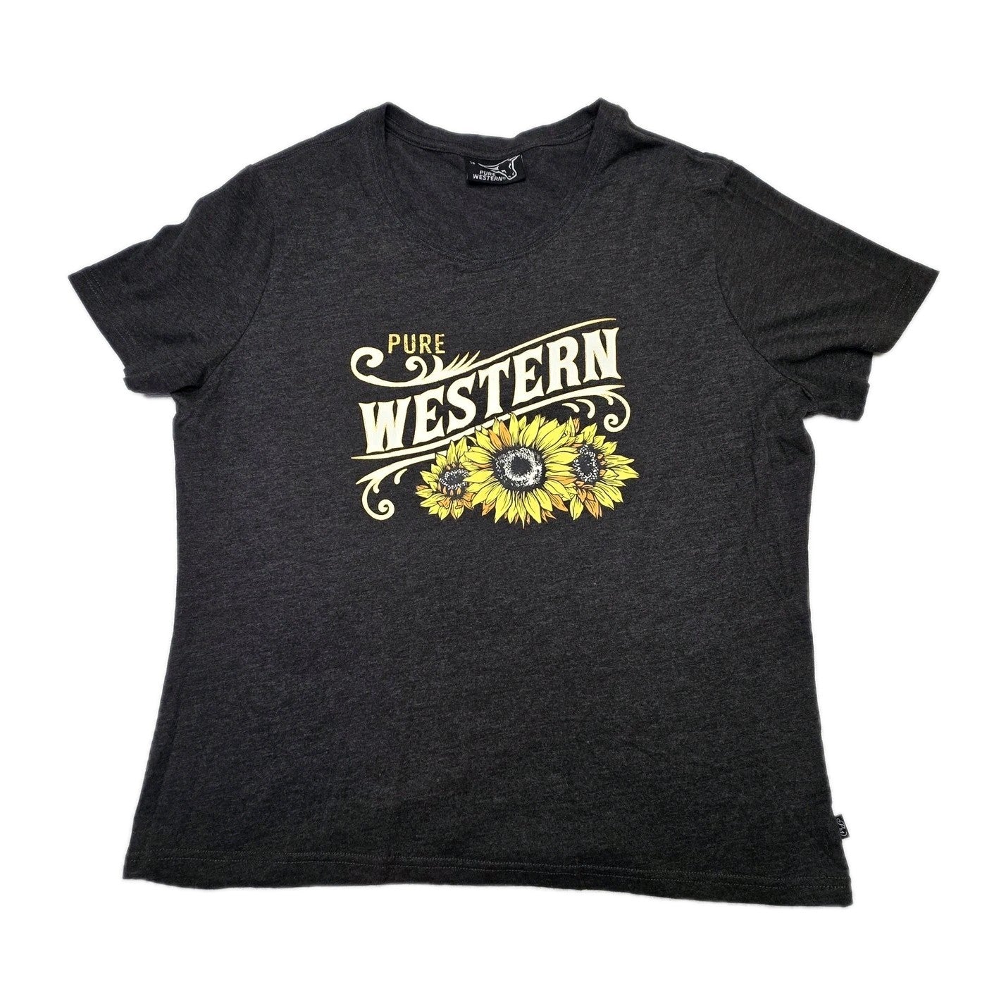 Pure Western T-Shirt Women's 18 Grey Sunflower Logo Cotton Polyester Crew Neck