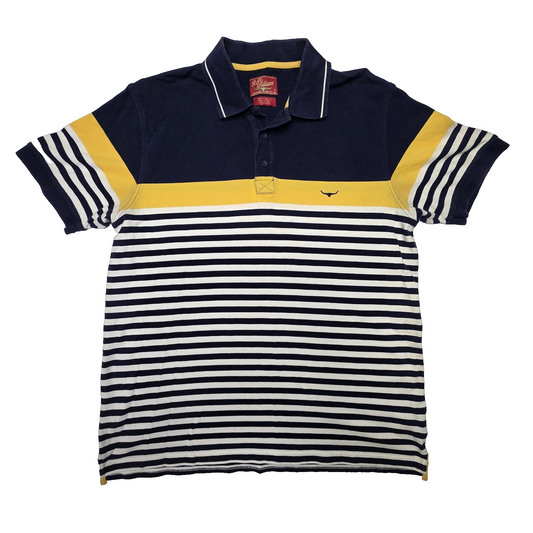 R.M. Williams Shirt Men's XL Blue Yellow Stripe Cotton Polo Casual