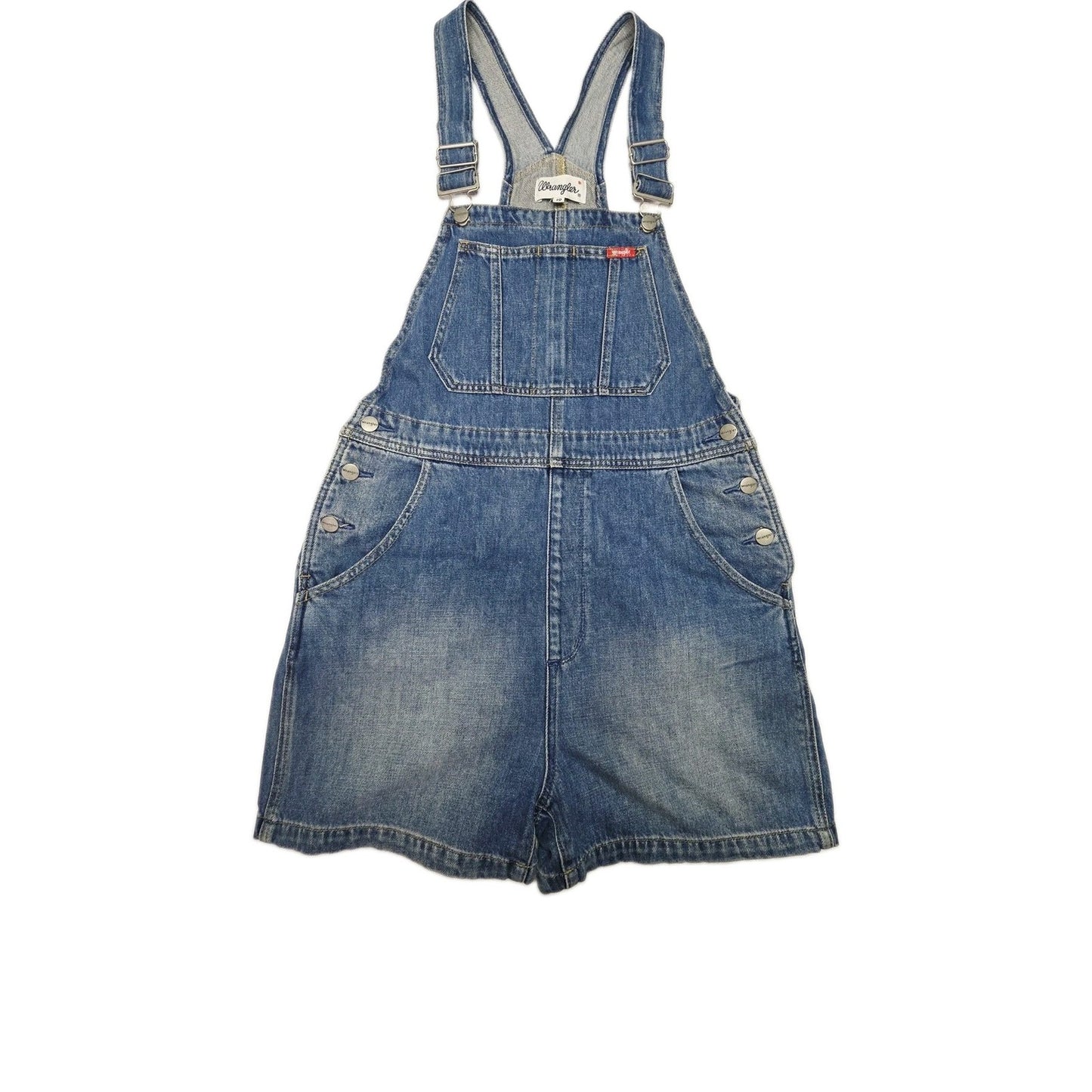 Wrangler Dungaree Shorts Women's 10 Blue Denim Adjustable Strap Casual Pockets