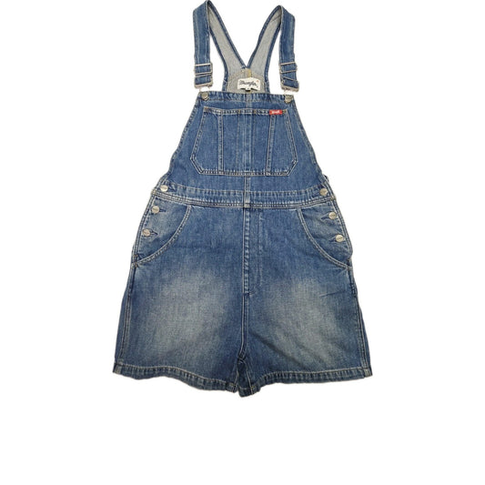 Wrangler Dungaree Shorts Women's 10 Blue Denim Adjustable Strap Casual Pockets