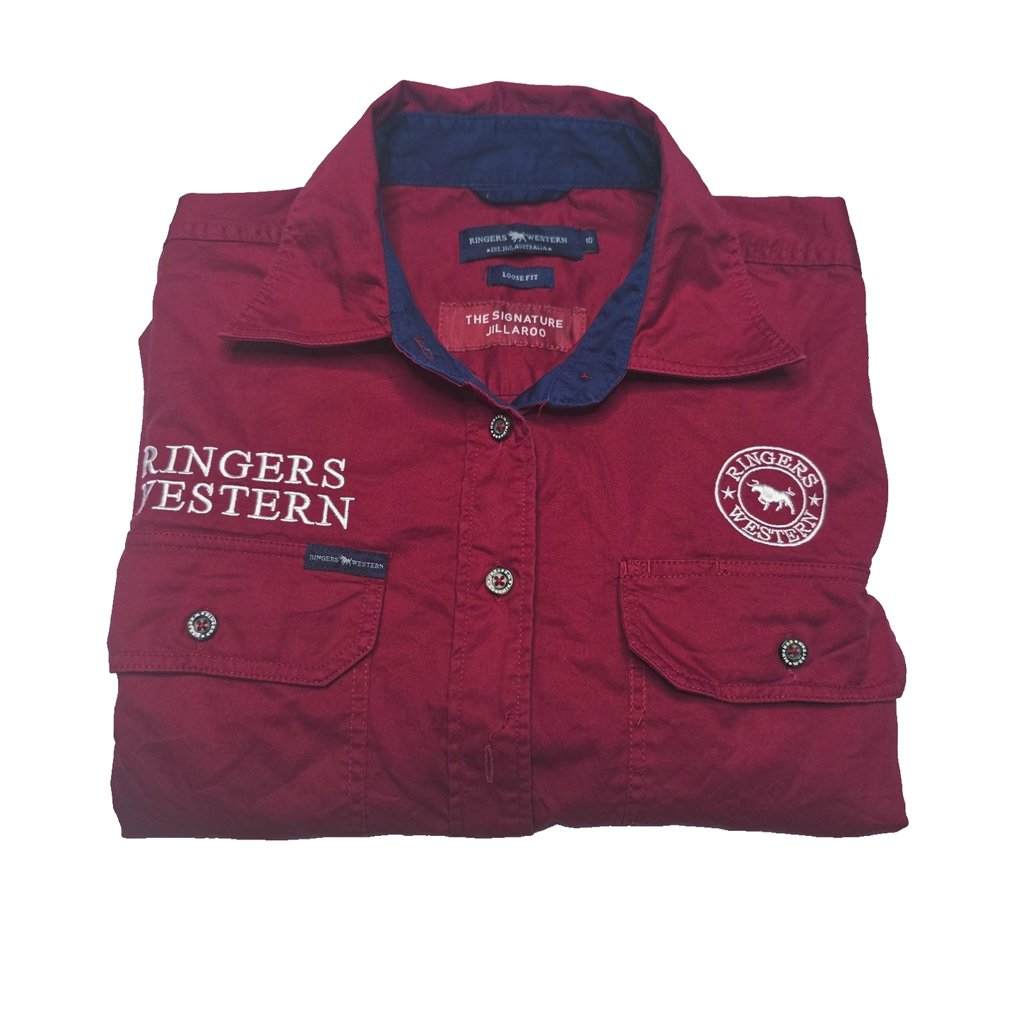 Ringers Western Shirt Women's 10 Red Long Sleeve Button Up Jillaroo Workwear