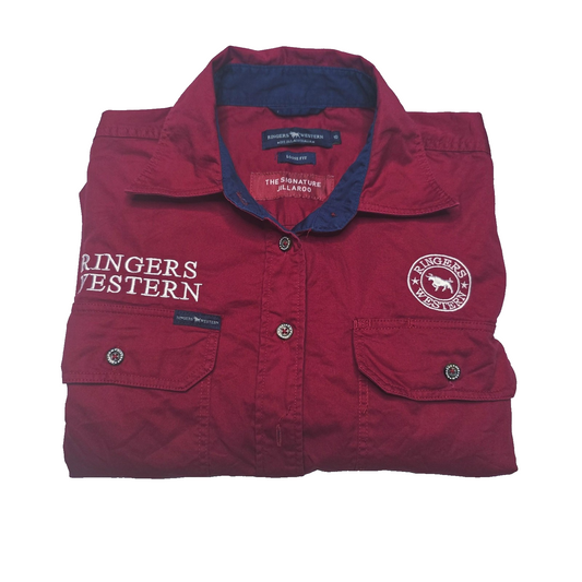 Ringers Western Shirt Women's 10 Red Long Sleeve Button Up Jillaroo Workwear