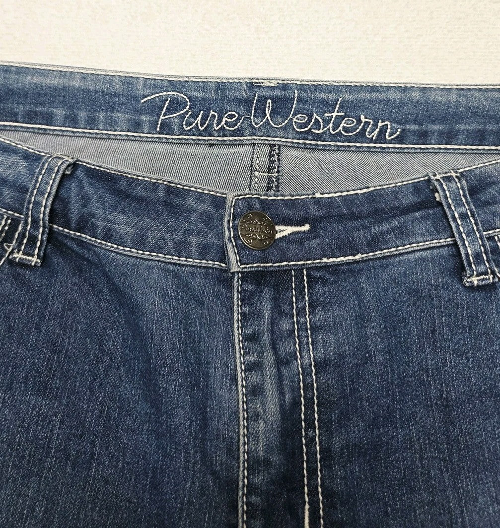 Pure Western Shorts Women's 16 Blue Denim Bermuda Medium Wash Stretch Summer