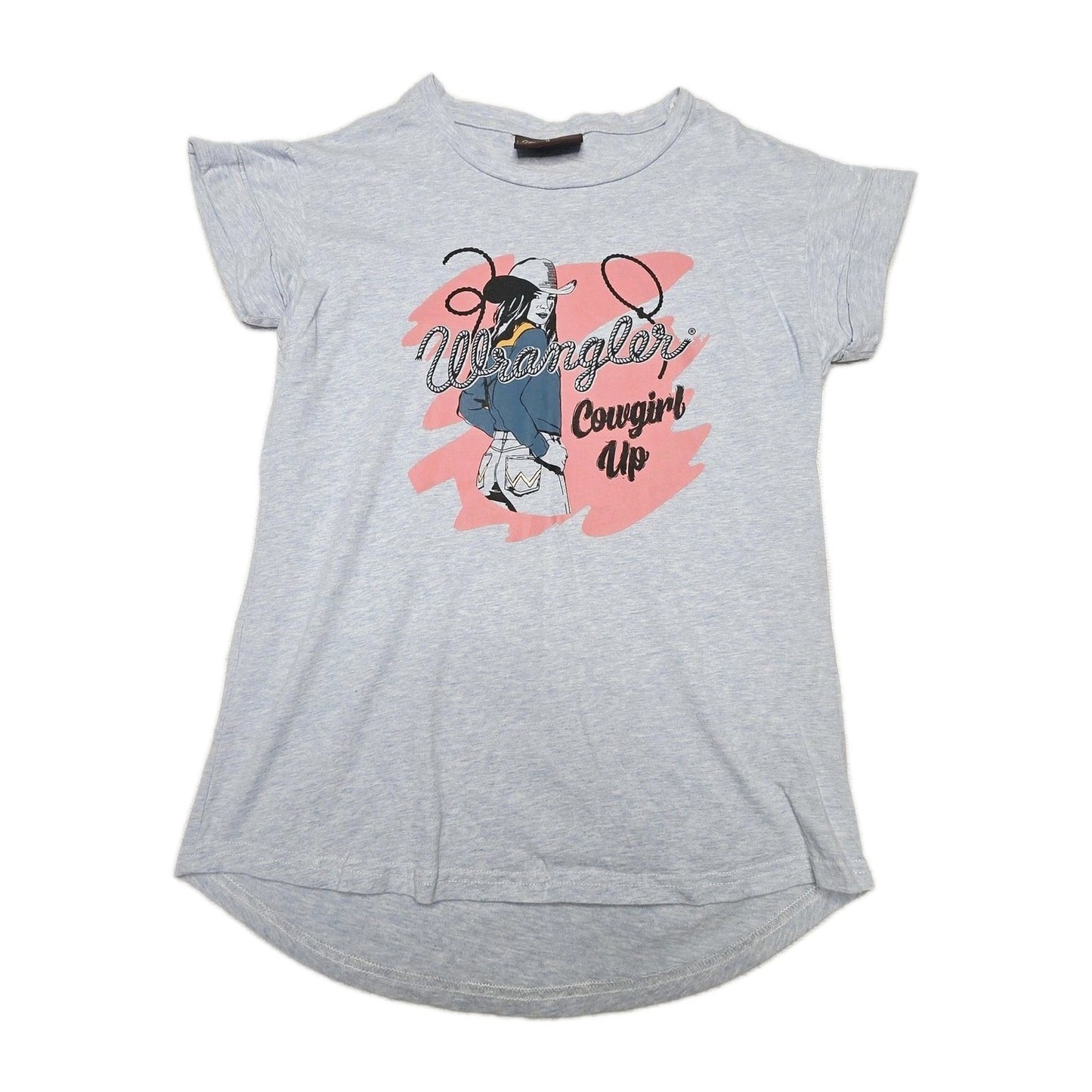 Wrangler T-Shirt Women's 8 Grey Cowgirl Up Western Graphic Cotton Crew Neck