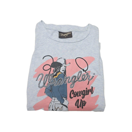 Wrangler T-Shirt Women's 8 Grey Cowgirl Up Western Graphic Cotton Crew Neck