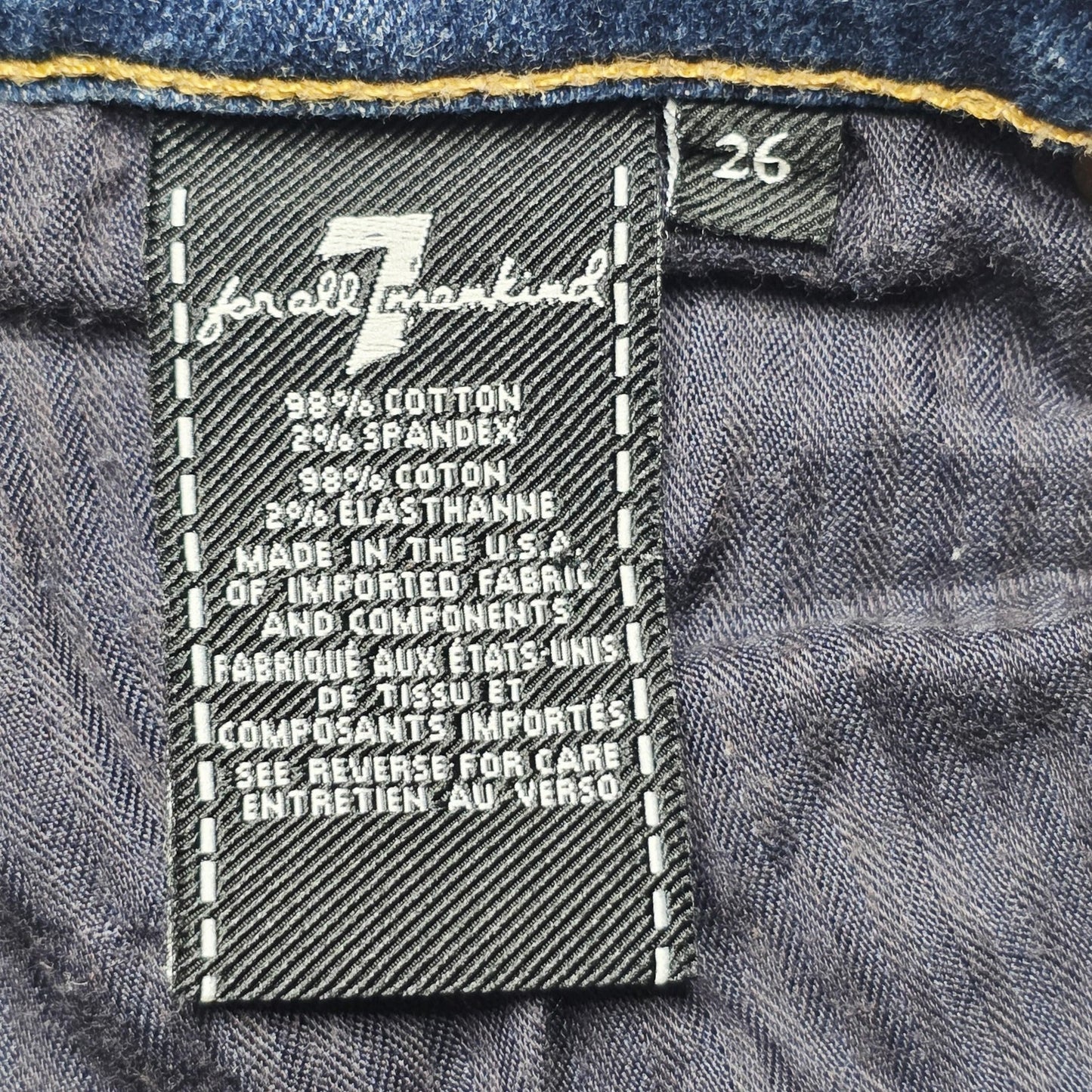 7 For All Mankind Jeans Women's 26x27 Blue The Ankle Skinny Distressed Raw Hem
