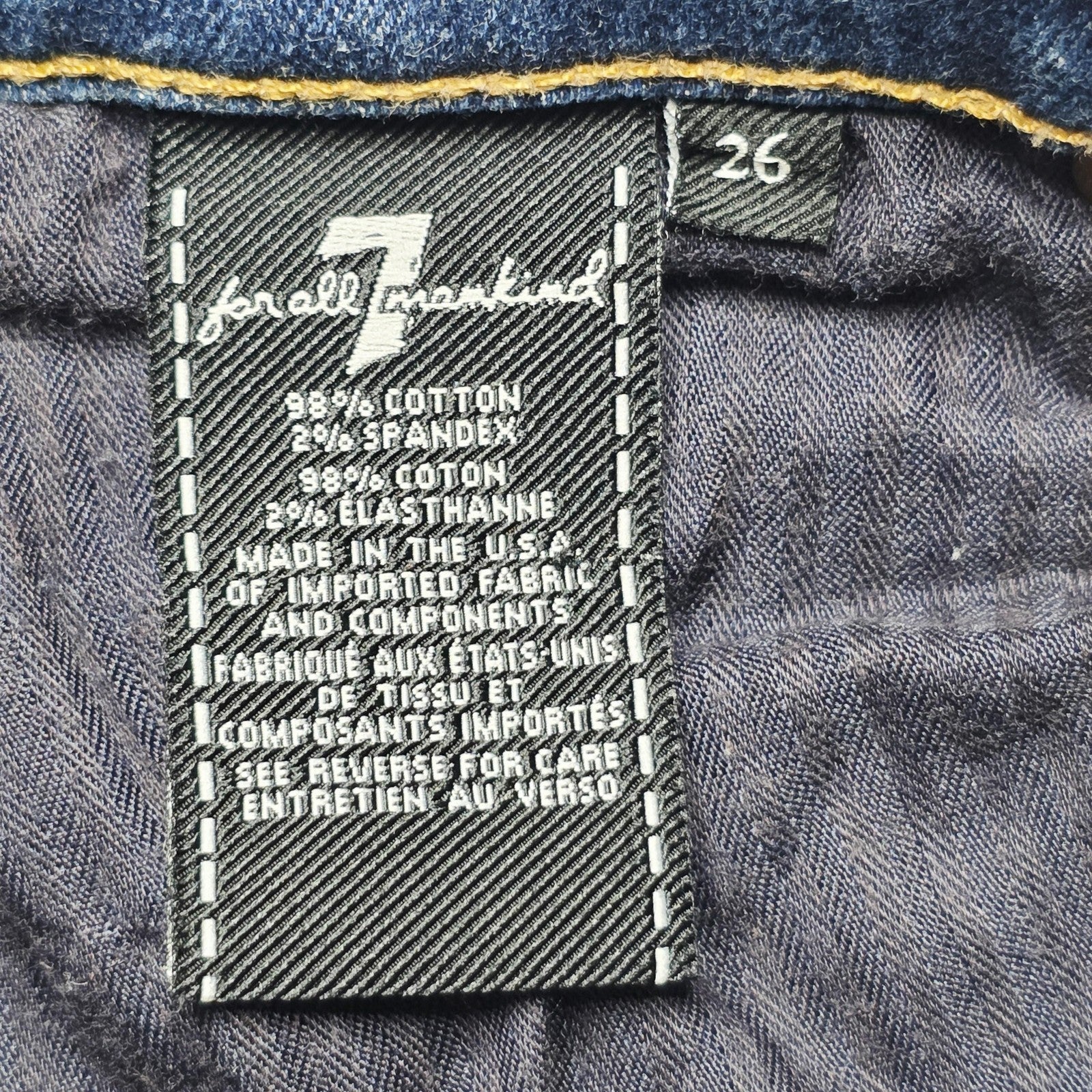 7 For All Mankind Jeans Women's 26x27 Blue The Ankle Skinny Distressed Raw Hem