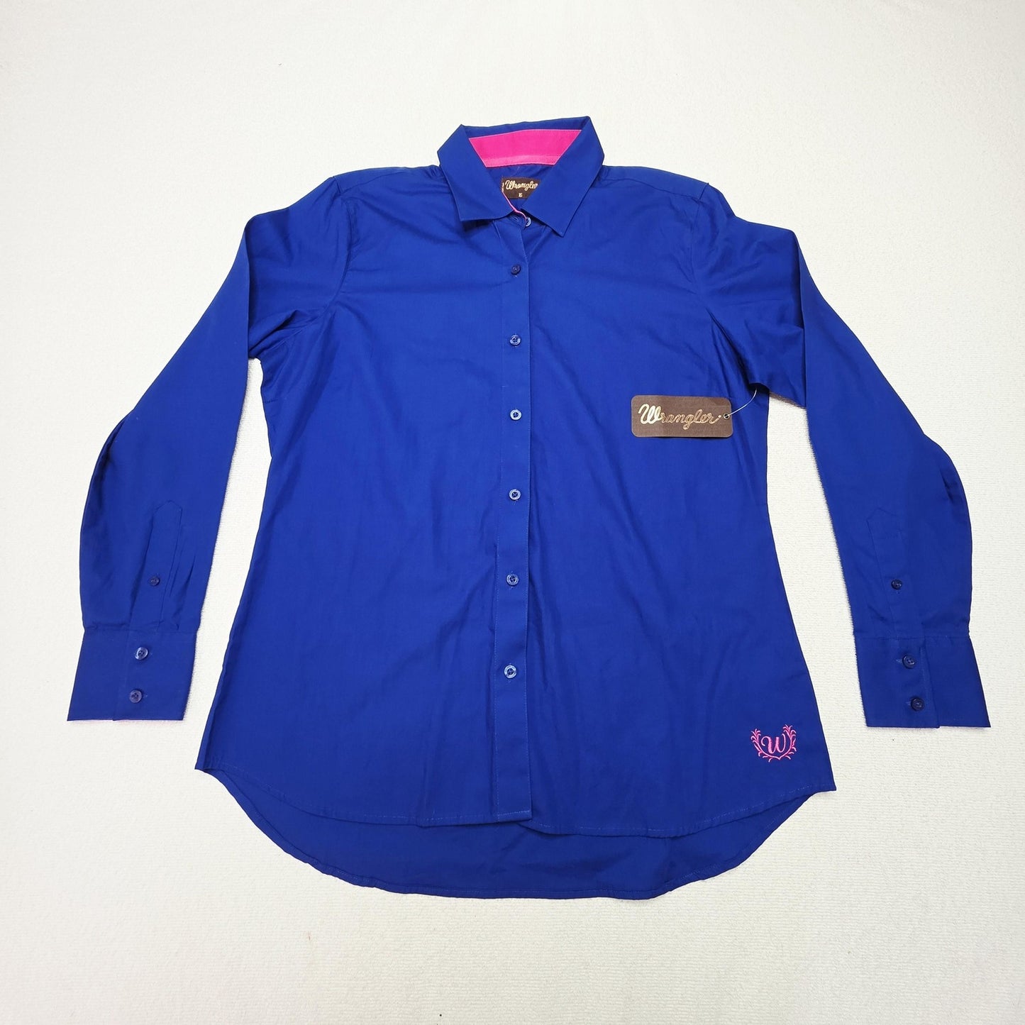Wrangler Shirt Women's 16 Blue Long Sleeve Button Up Cotton Tracey Drill Western