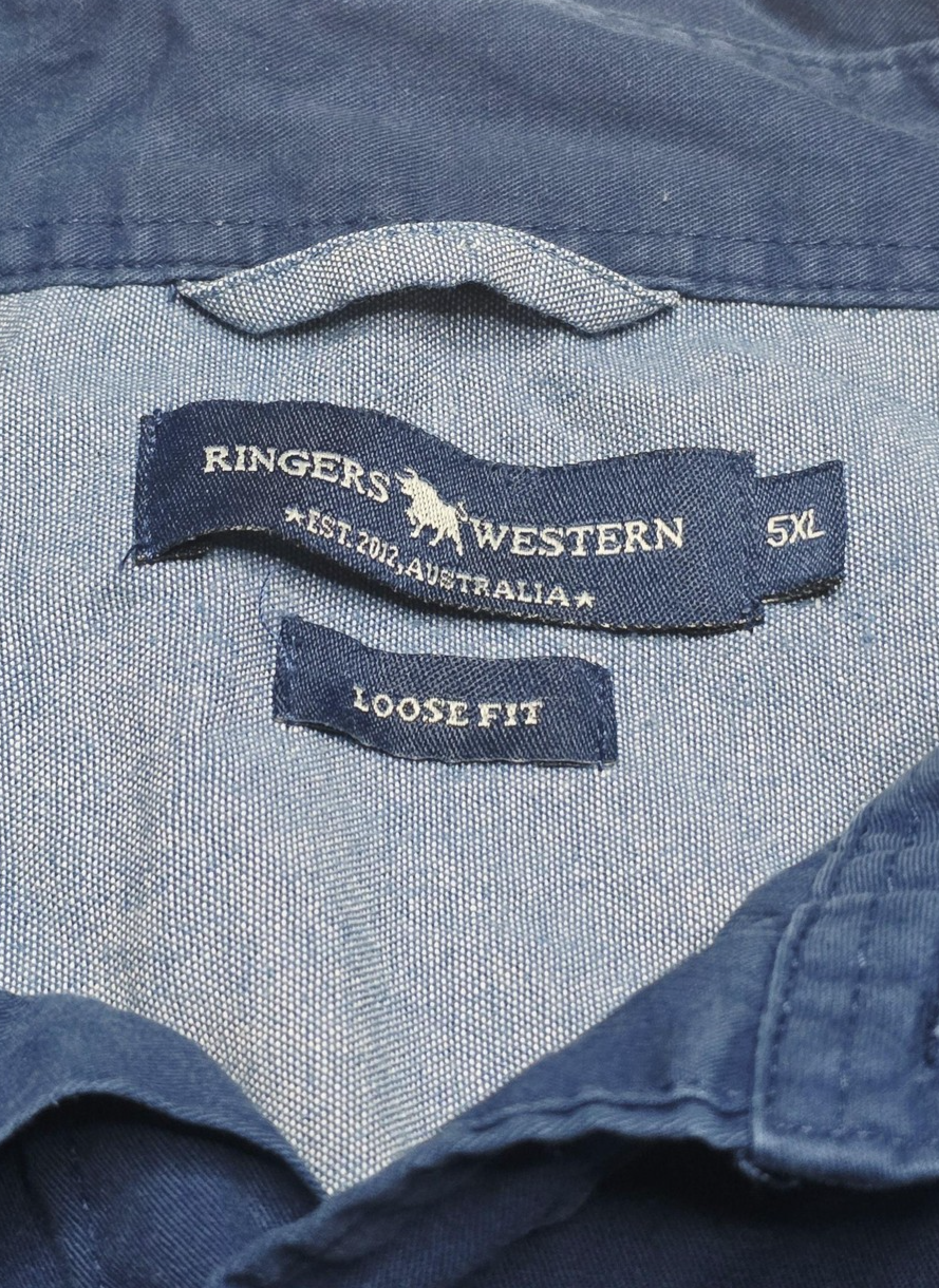 Ringers Western Shirt Men's 5XL Blue Short Sleeve button Front Western Casual