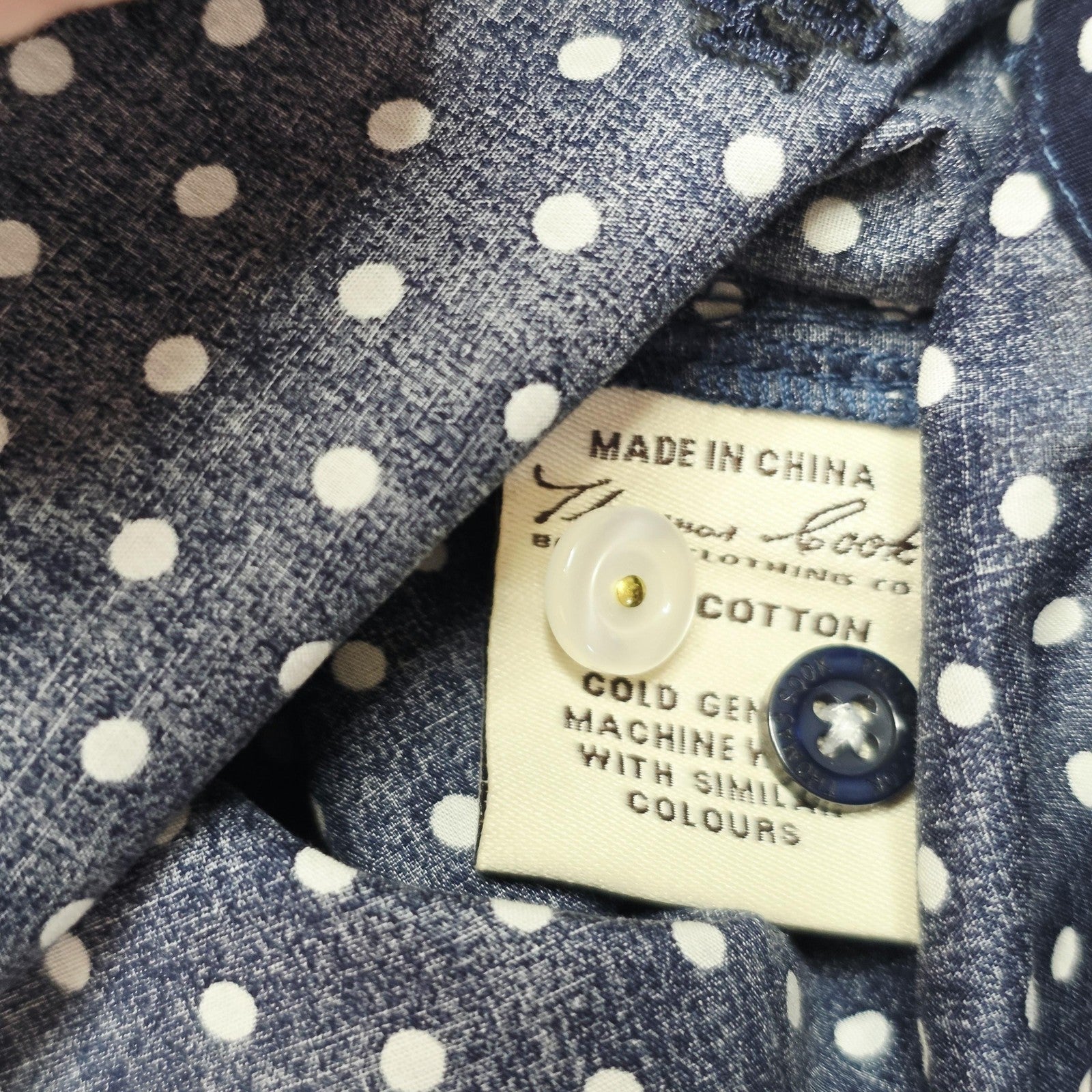 Thomas Cook Shirt Women's 10 Blue Long Sleeve Button Up Polka Dot Cotton Top