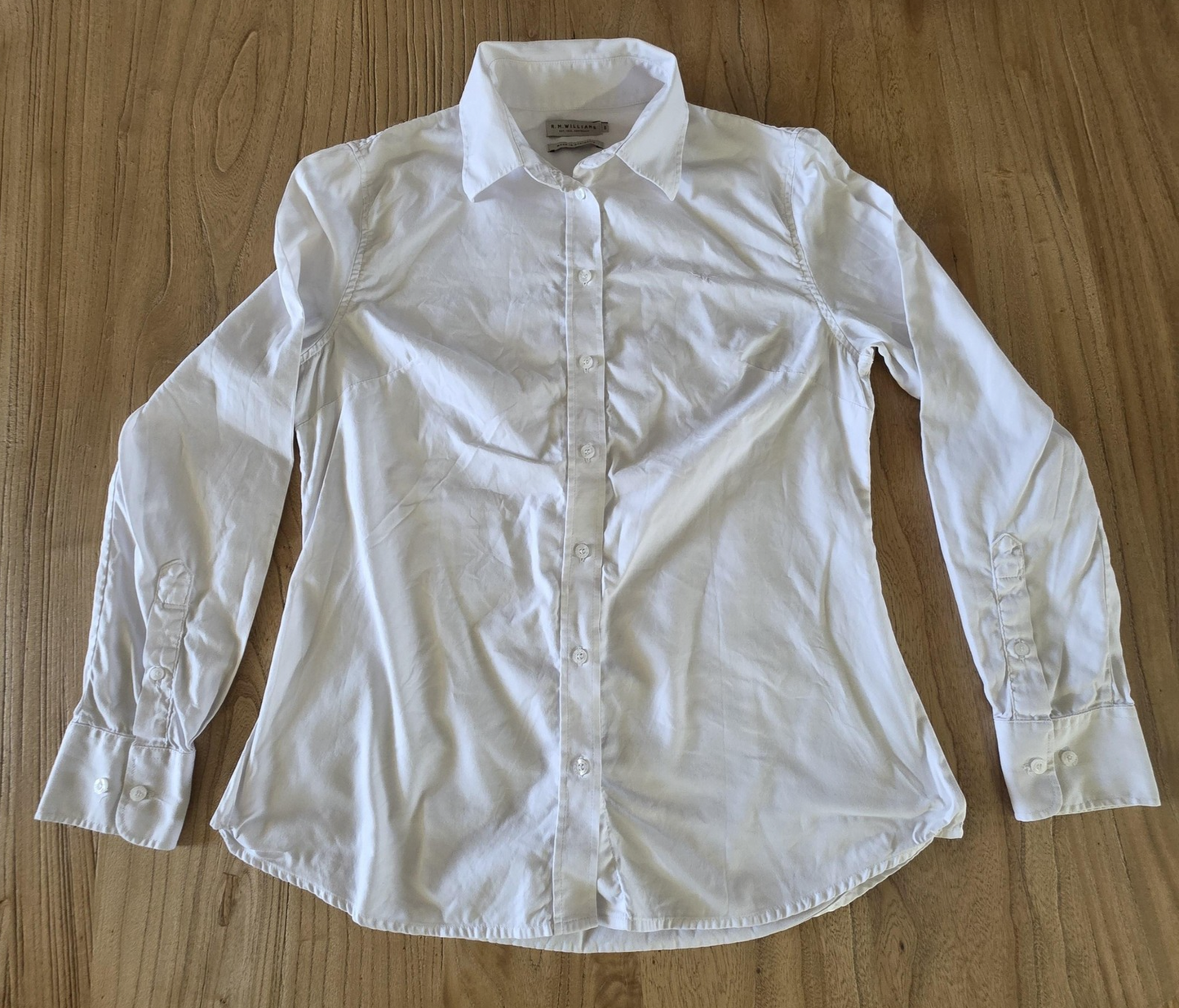 R.M. Williams Shirt Women's 8 White Long Sleeve Button Up Fitted Logo Top