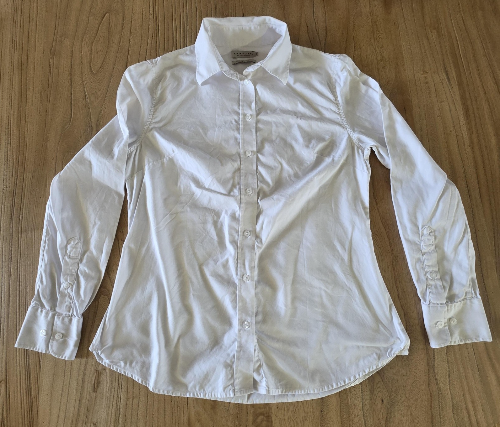 R.M. Williams Shirt Women's 8 White Long Sleeve Button Up Fitted Logo Top