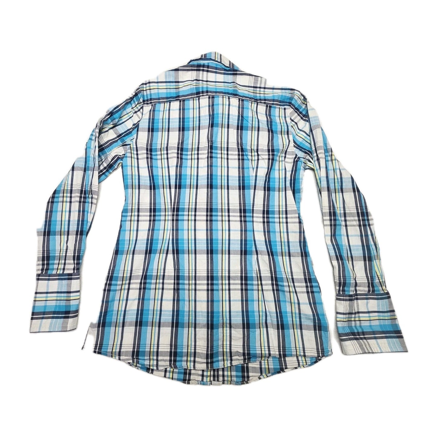 Hitchley & Harrow Shirt Women's 12 Blue Long Sleeve Button Up Plaid Cotton