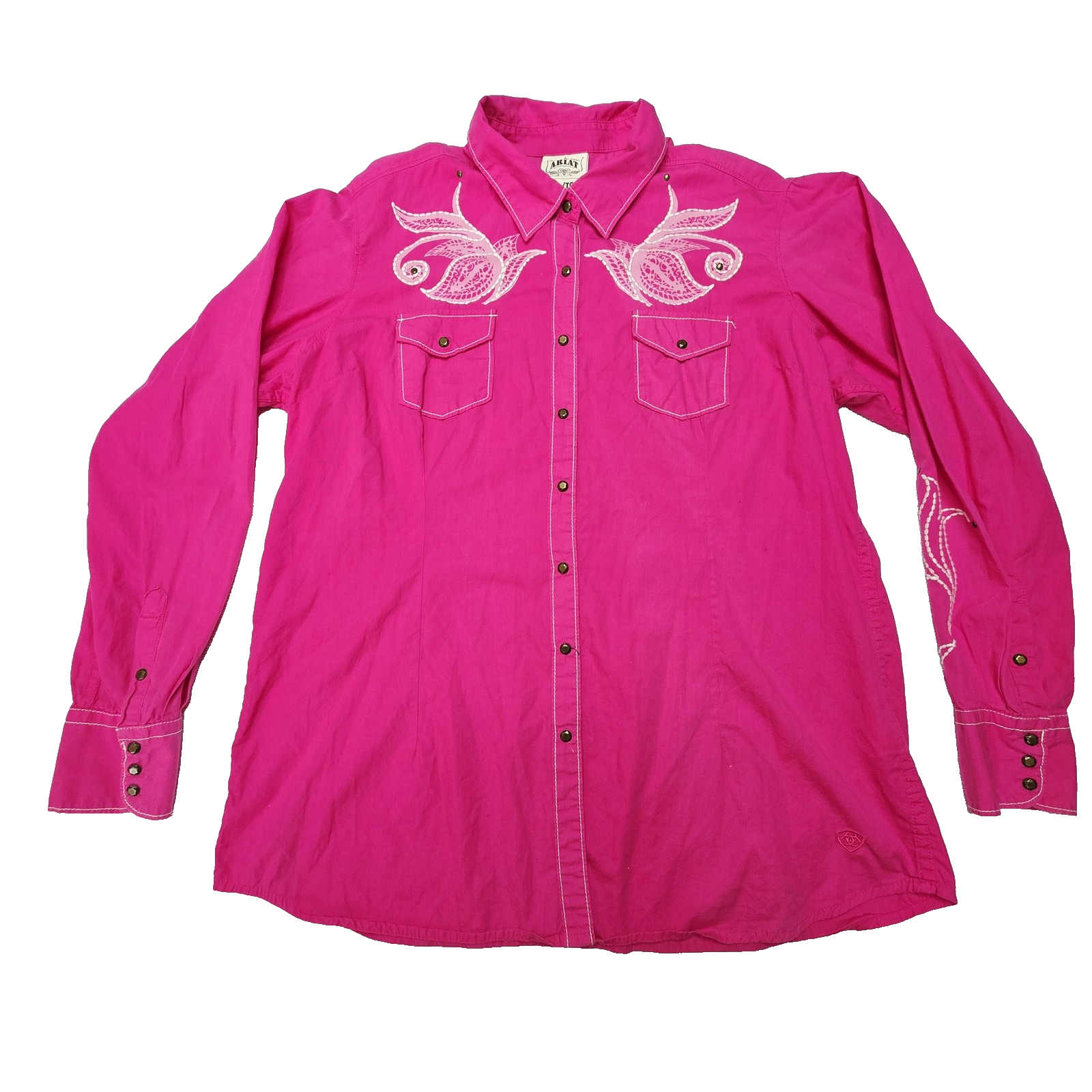 Ariat Shirt Women's XL Pink Long Sleeve Snap Button Western Embroidered Paisley