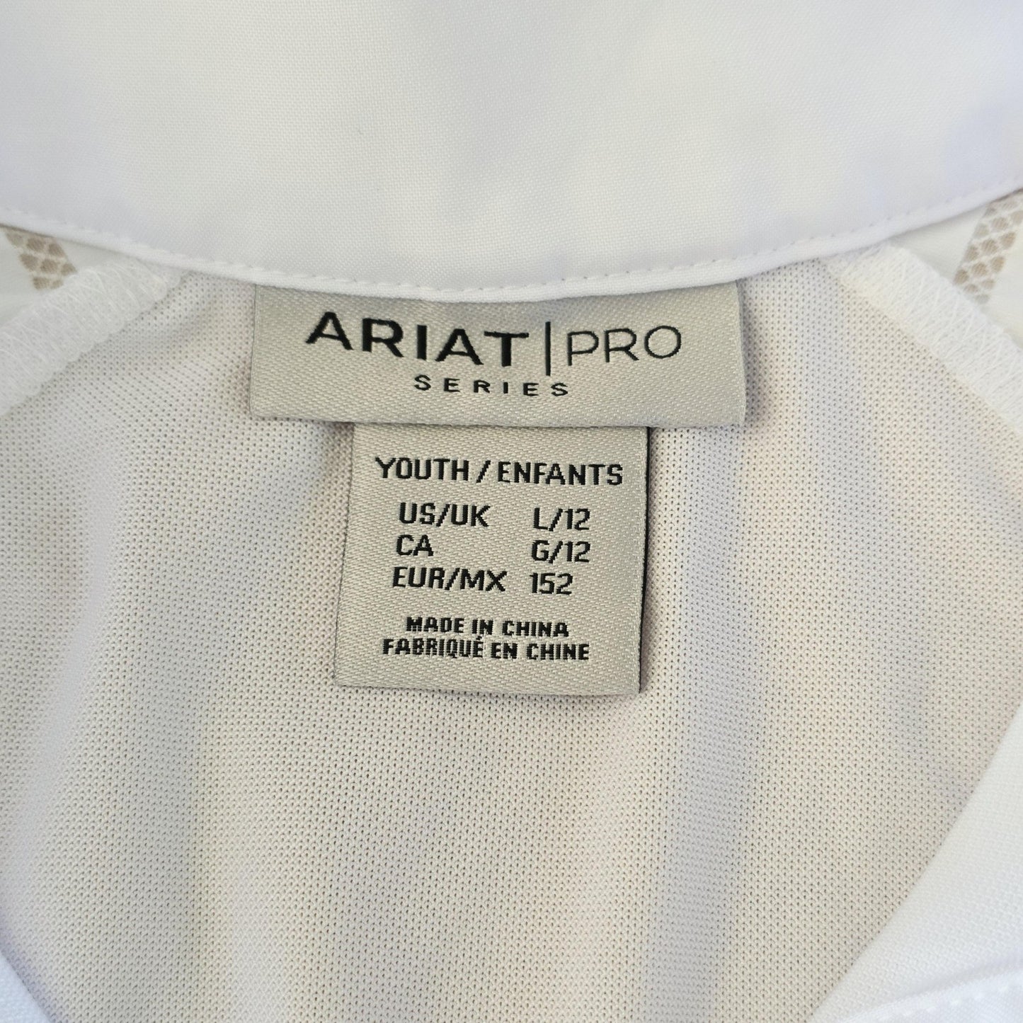 Ariat Polo Girls 12 White Short Sleeve Aptos Vent SS Snap Show Shirt Riding Top