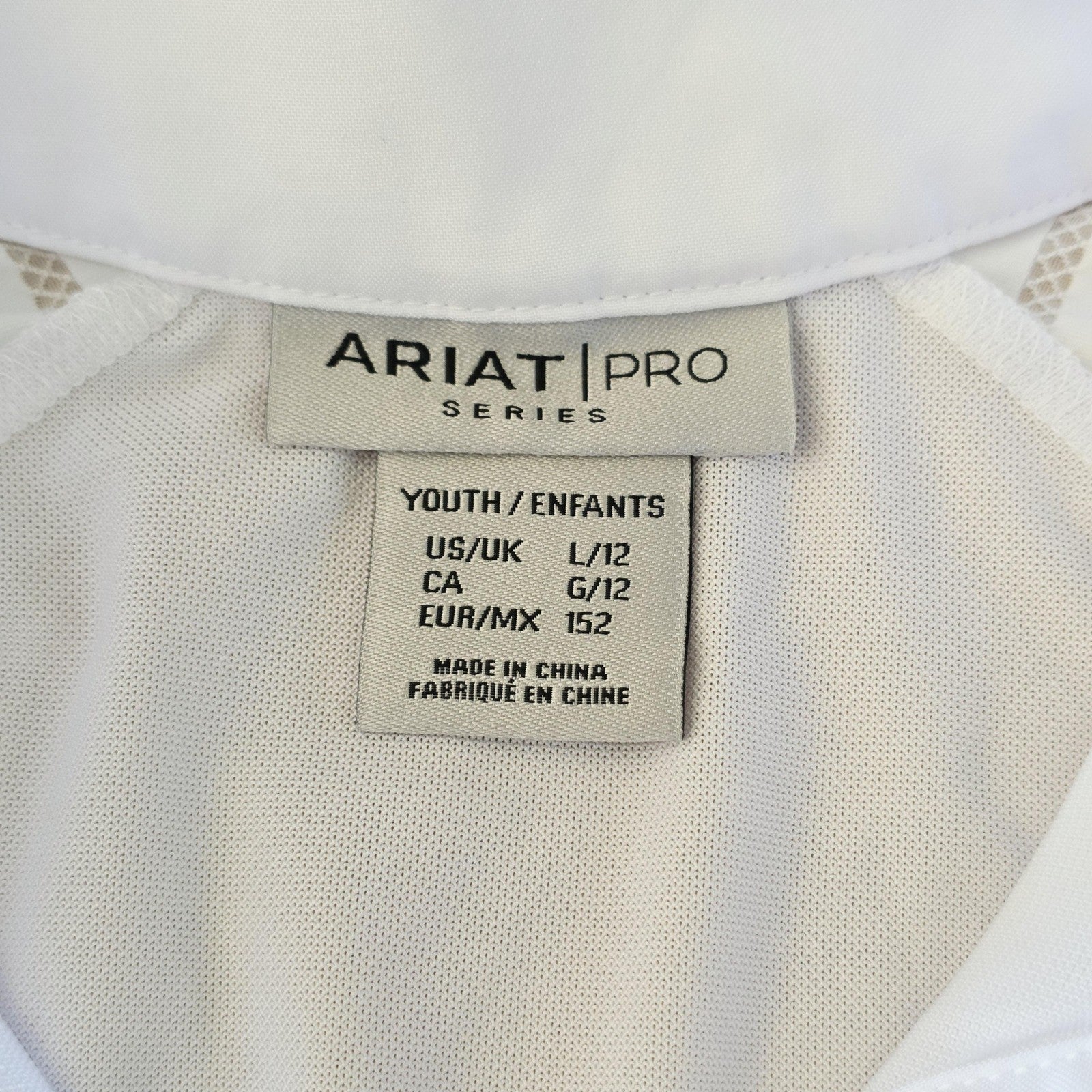 Ariat Polo Girls 12 White Short Sleeve Aptos Vent SS Snap Show Shirt Riding Top