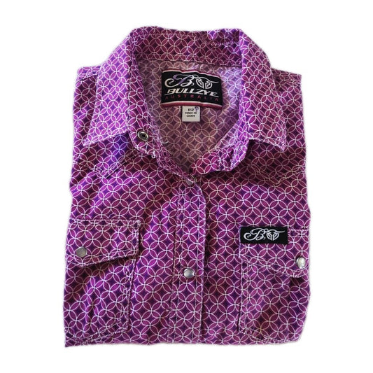 Bullzye Western Rodeo Short Sleeve Shirt Girls Size 12