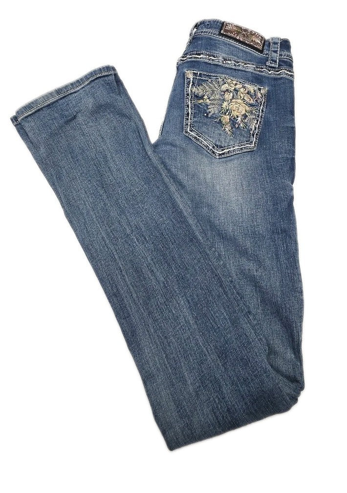 Grace In LA Jeans Womens 26 Blue Bootcut Embroidered Stretch Denim 28x34