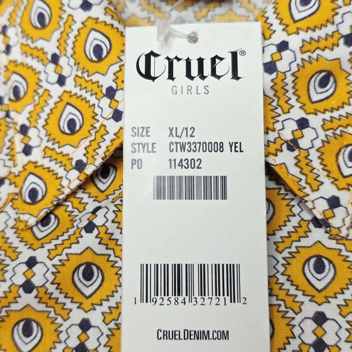 Cruel Girl Shirt Girls 12 Yellow Long Sleeve Button Up Cotton Geometric
