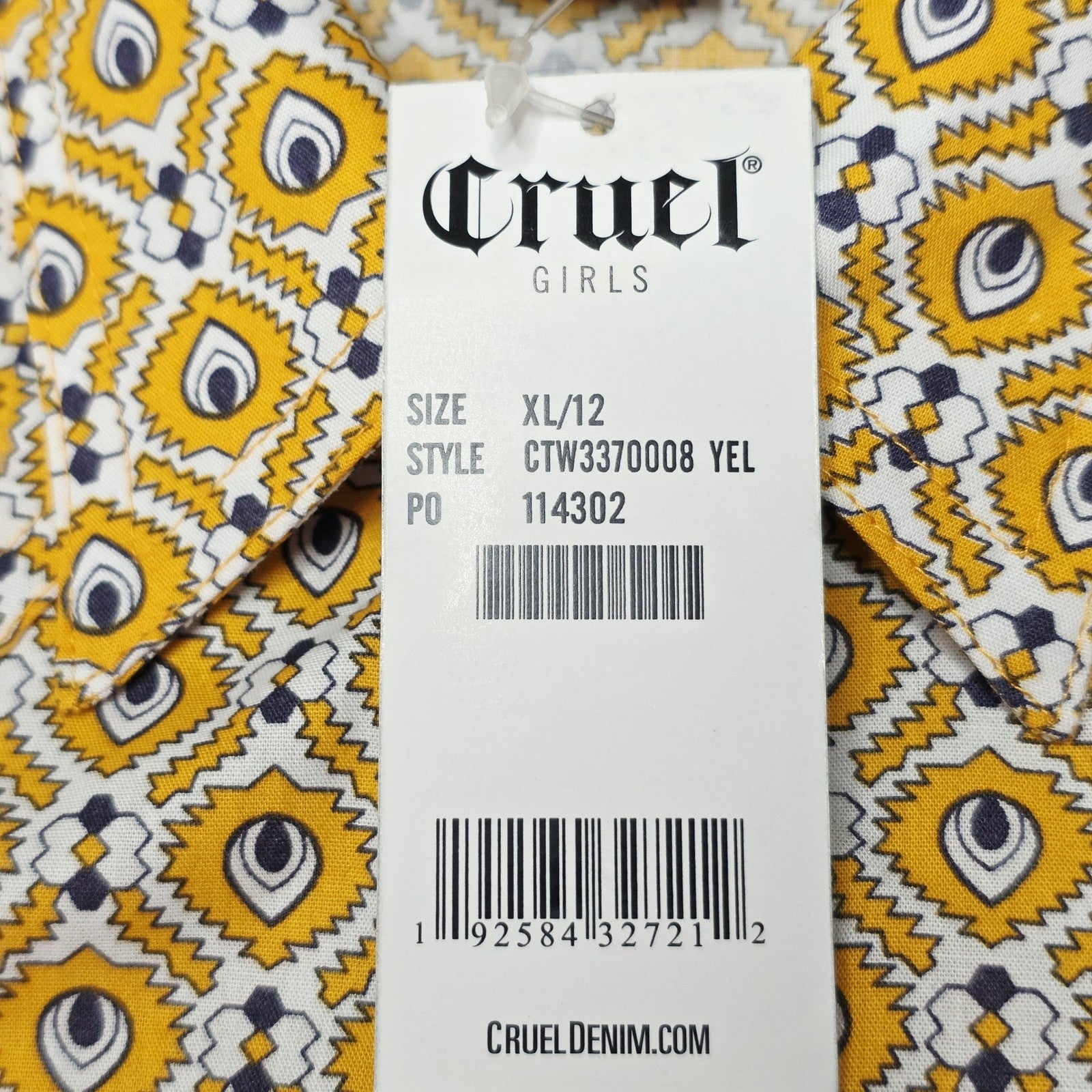 Cruel Girl Shirt Girls 12 Yellow Long Sleeve Button Up Cotton Geometric