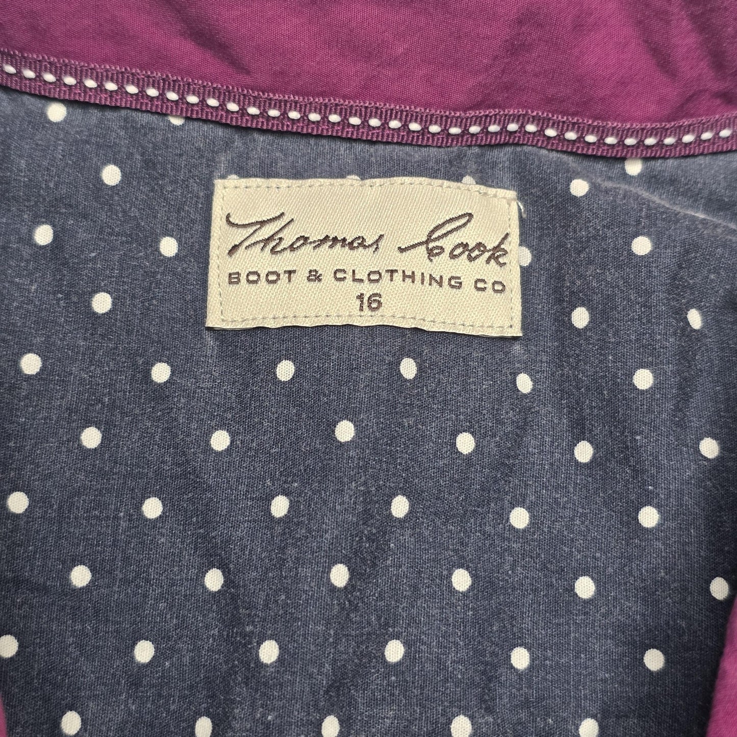 Thomas Cook Shirt Women's 16 Blue Long Sleeve Button Up Polka Dot Cotton Stretch