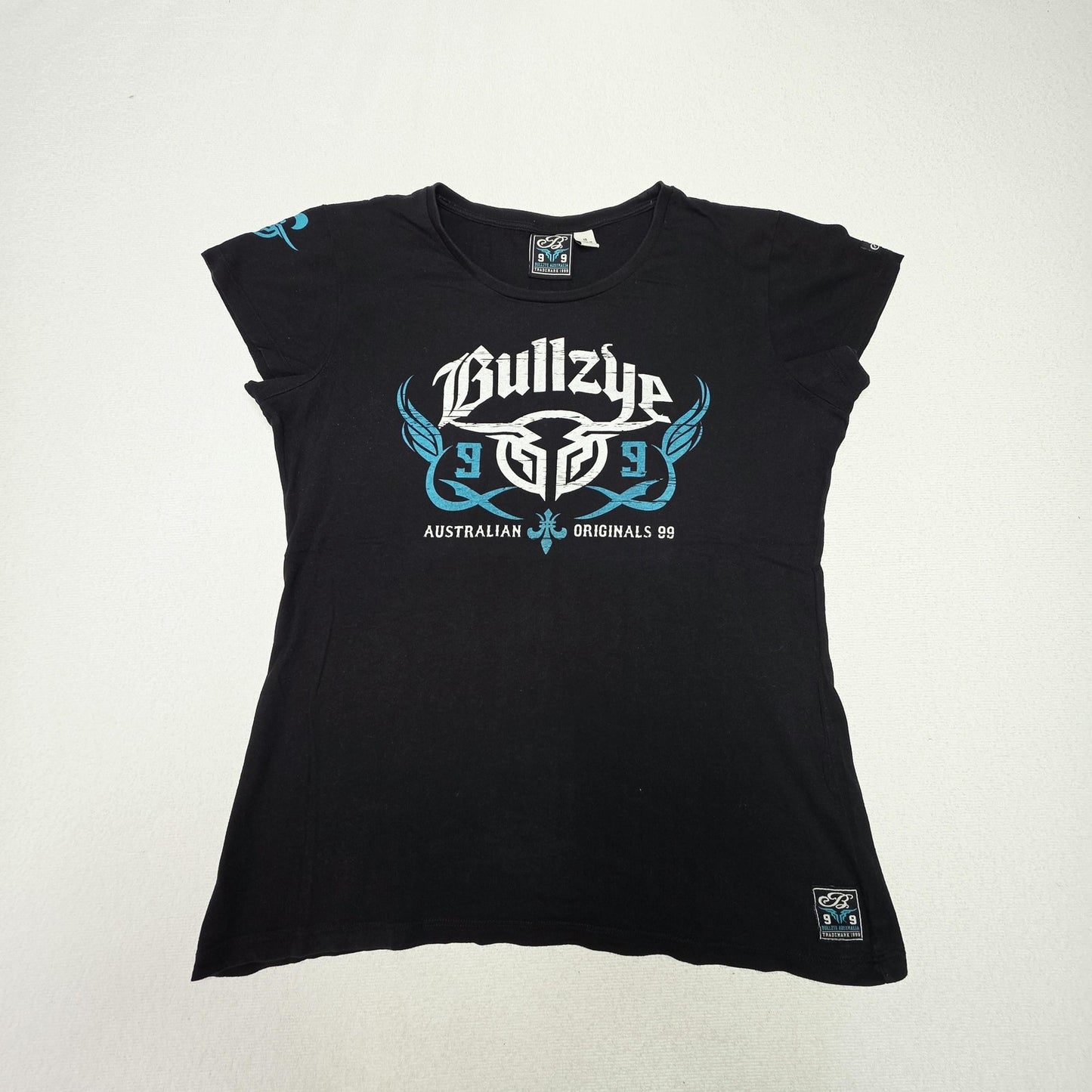 Bullzye T-Shirt Women's 16 Black Australian Logo Graphic Cotton Round Neck Top