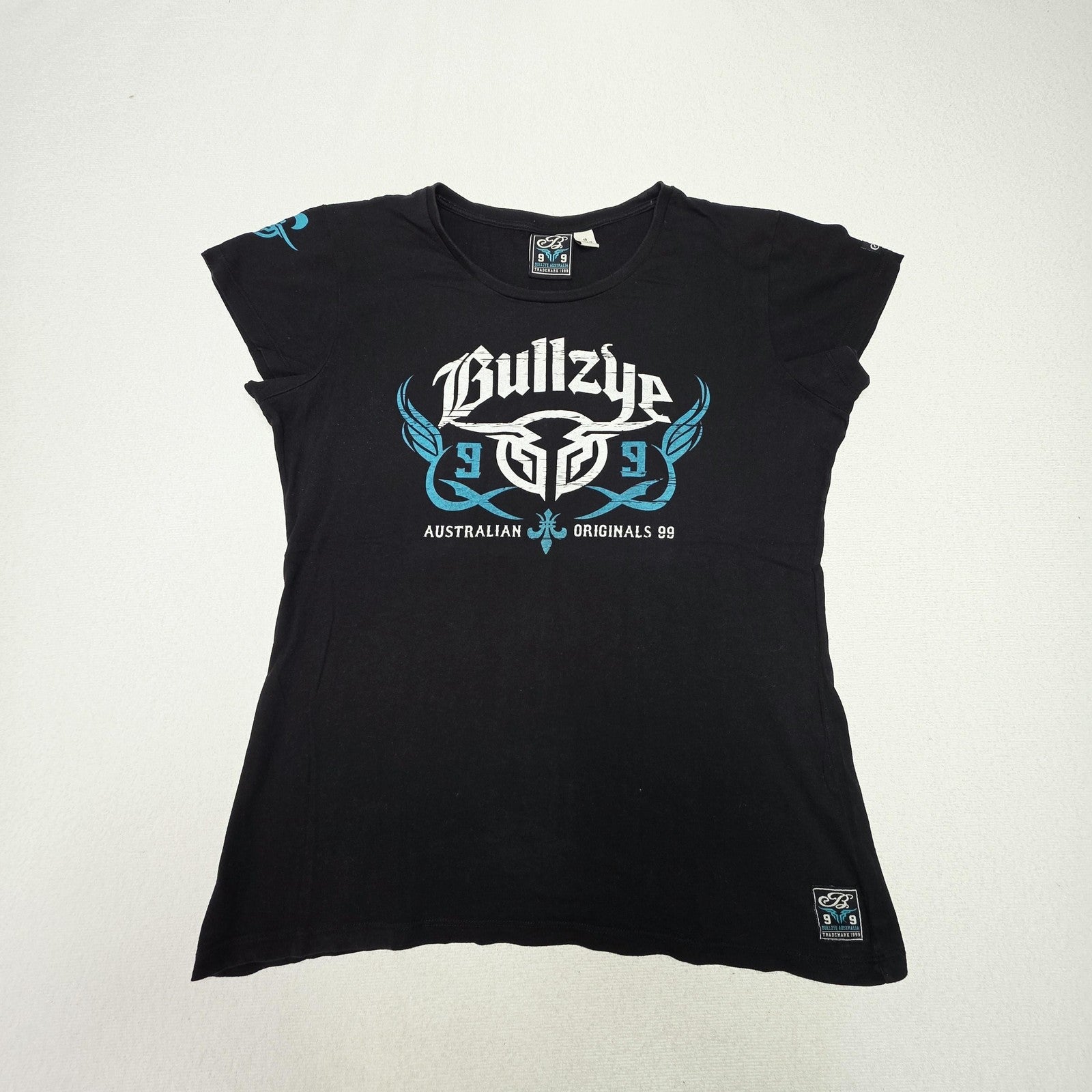 Bullzye T-Shirt Women's 16 Black Australian Logo Graphic Cotton Round Neck Top