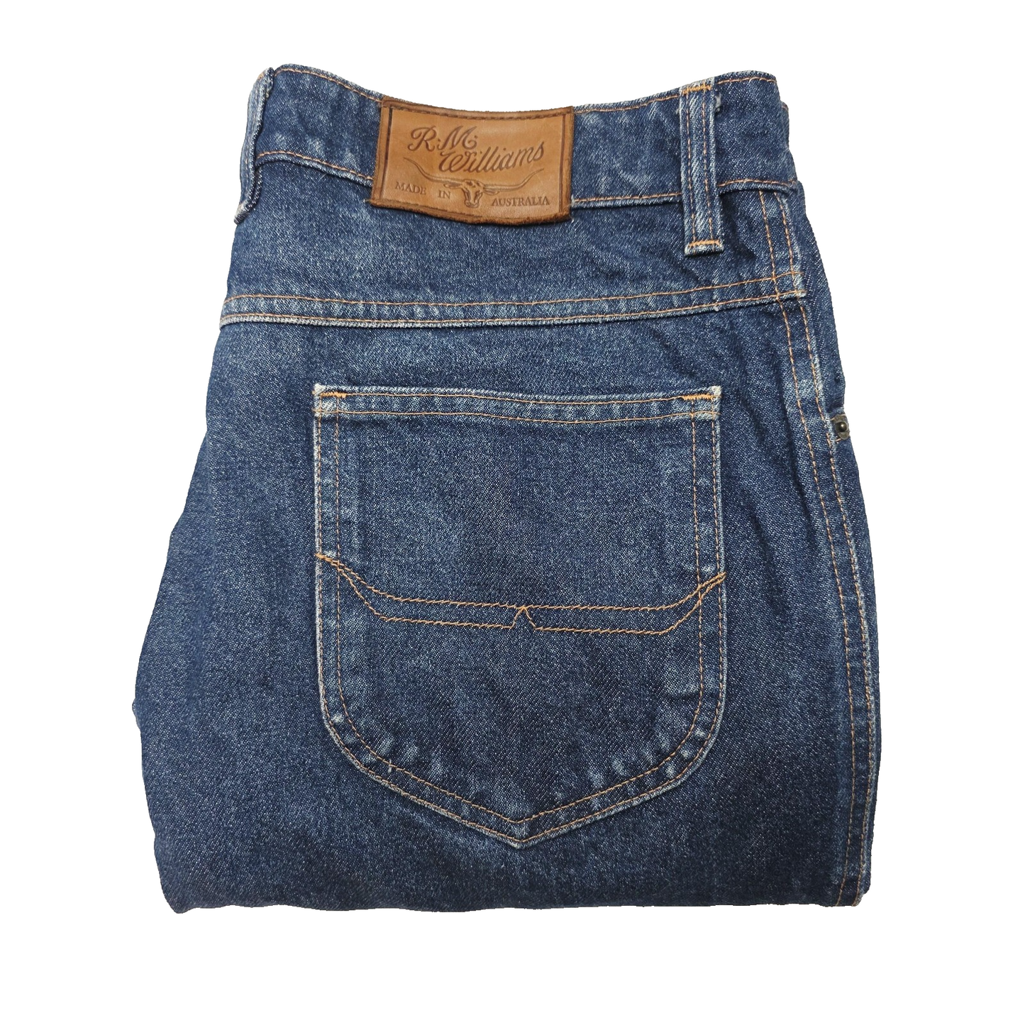 R.M. Williams Jeans Men's 34R Blue Straight Regular Cotton Denim Zip Fly TJ759