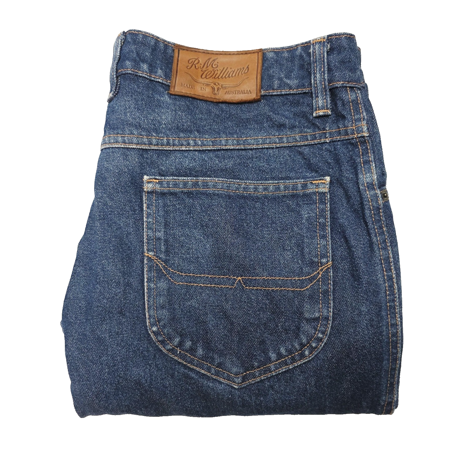 R.M. Williams Jeans Men's 34R Blue Straight Regular Cotton Denim Zip Fly TJ759