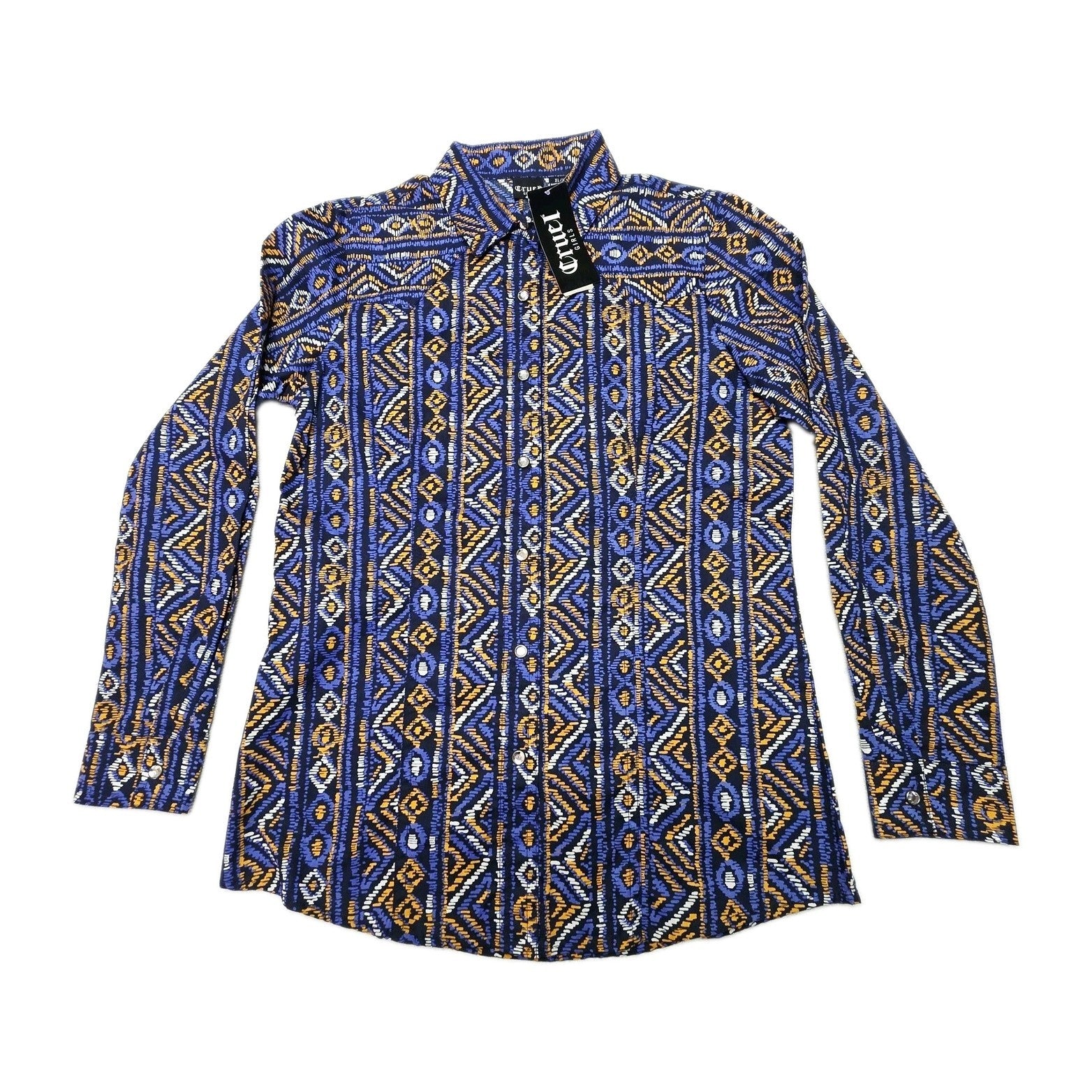 Cruel Girl Shirt Girls 12 Blue Long Sleeve Button Up Cotton Geometric Print